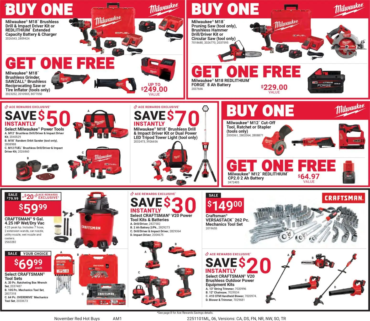 ACE Hardware Red Hot Buys - valid from 01.11.2025 | Page: 6 | Products: Sander, Box, Tire, Hammer