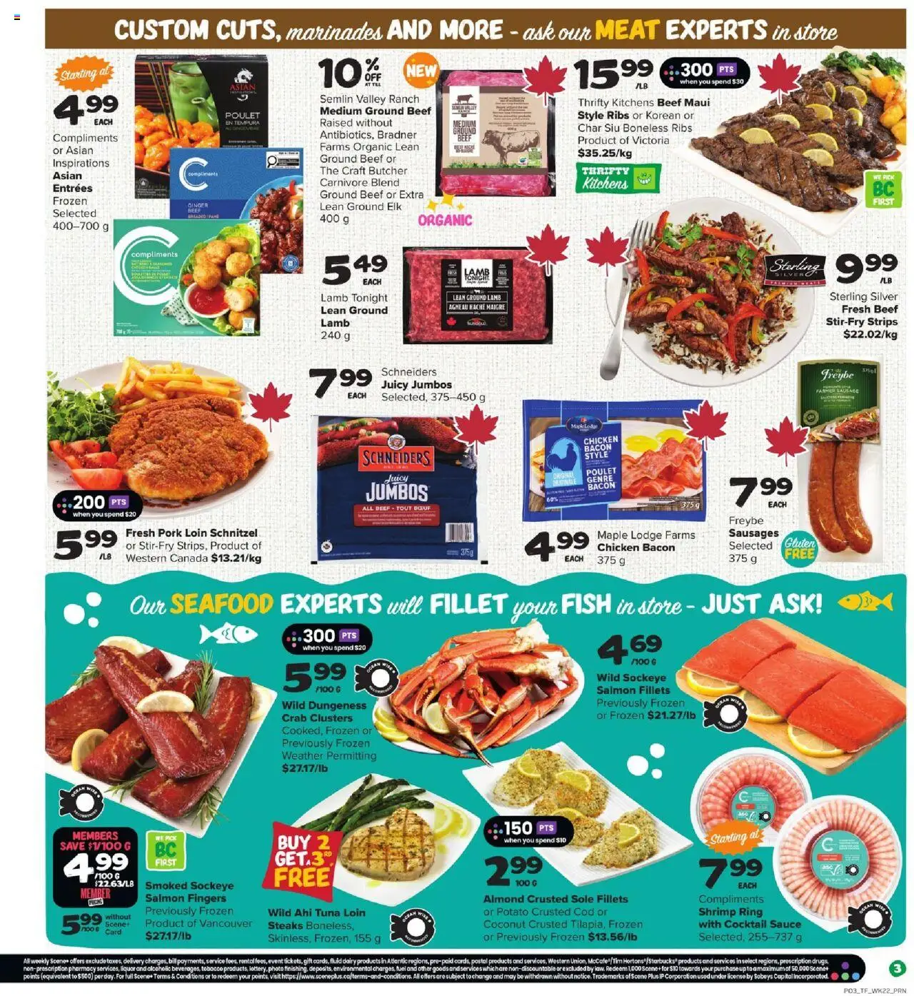 Thrifty Foods flyer valid from 25.09.2025 | Page: 4 | Products: Fish, Beef, Chicken, Pork