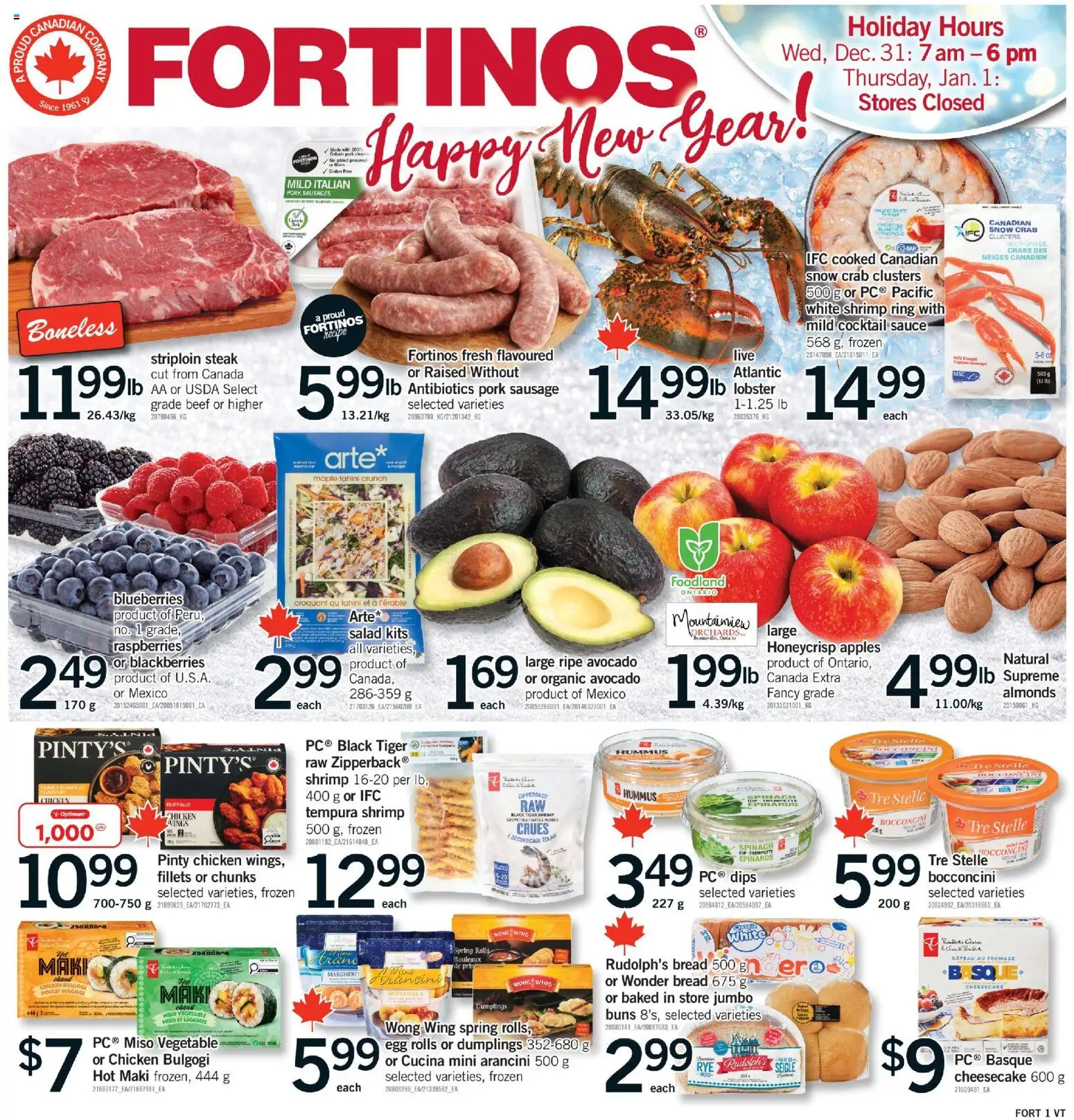 Fortinos flyer valid from 27.12.2025 | Page: 1 | Products: Salad, Bread, Chicken, Pork