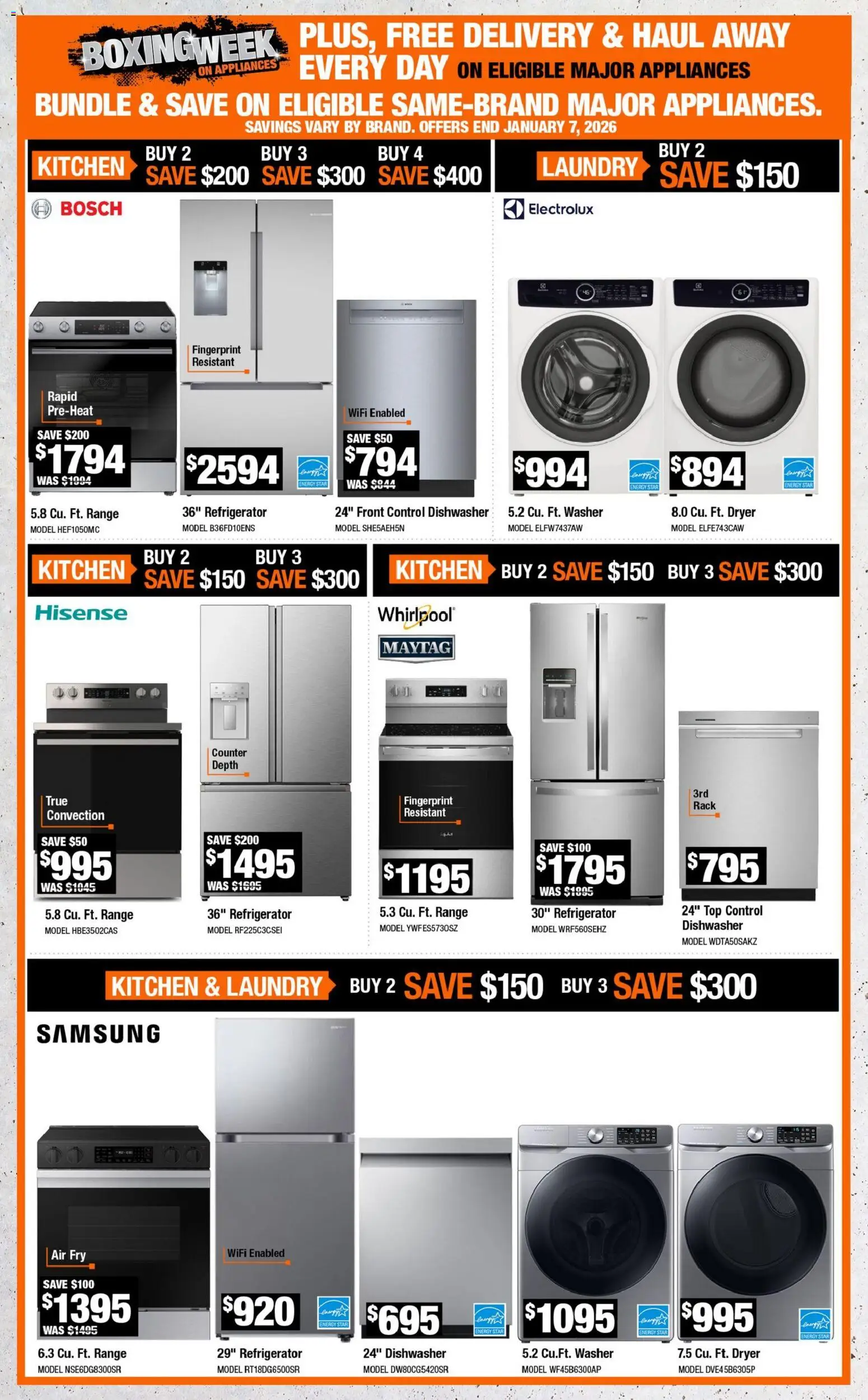 Home Depot flyer valid from 18.12.2025 | Page: 4 | Products: Refrigerator, Dryer, Dishwasher