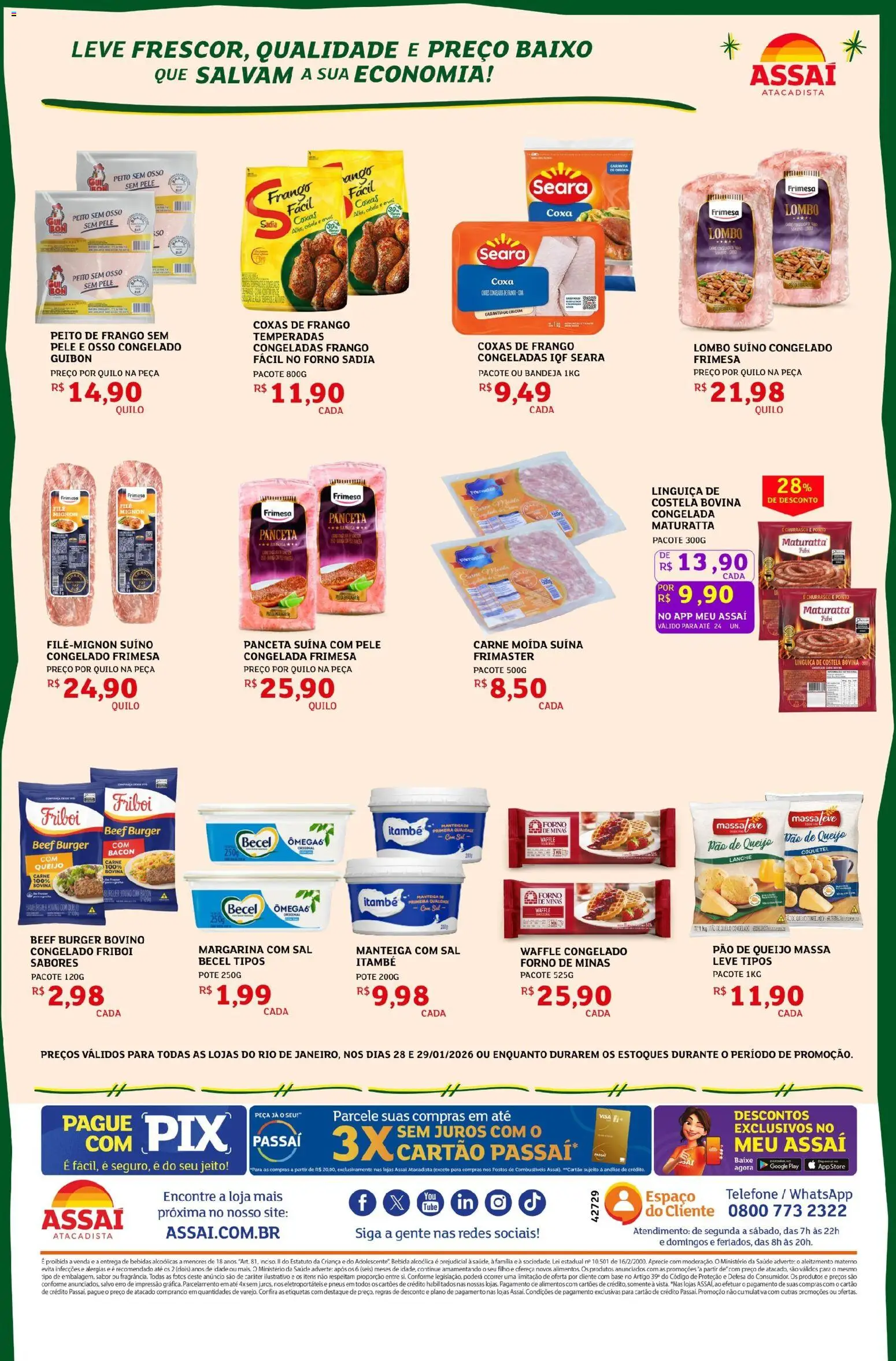 Assaí Atacadista Folheto - válido de 28.01.2026 | Página: 2 | Produtos: Filé mignon, Lombo, Queijo, Baixo