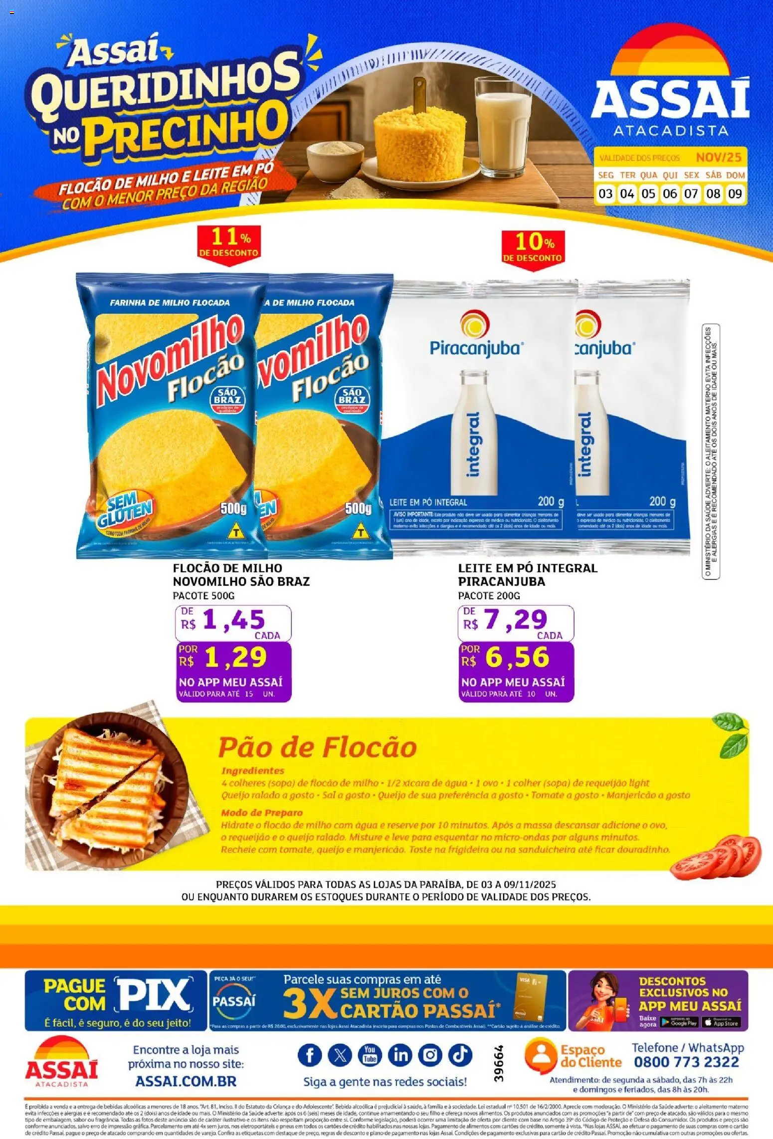 Assaí Atacadista Folheto - válido de 03.11.2025 | Página: 1 | Produtos: Pó, Colheres, Queijo ralado, Sal