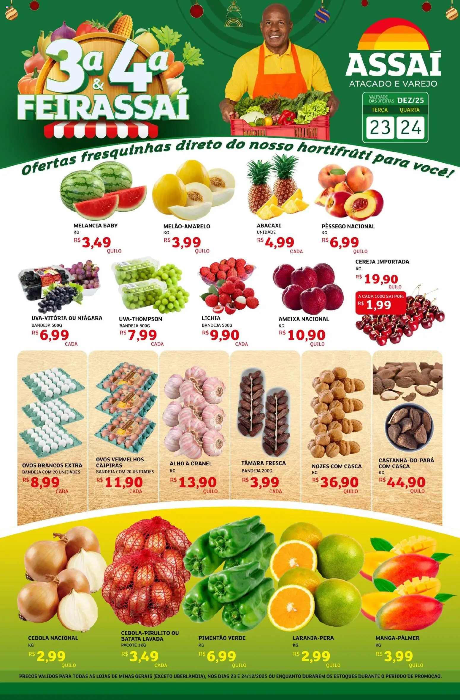 Assaí Atacadista Folheto - válido de 23.12.2025 | Página: 1 | Produtos: Melancia, Alho, Cebola, Ameixa