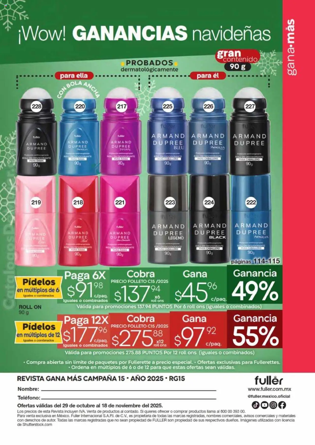 Nuevas ofertas de Fuller válidas en toda la República Mexicana desde el 29.10.2025. ¡Encuentra las mejores ofertas en Fuller - Revista Gana Más C15! | Página: 36 | Productos: Desodorante, Cama, Teléfono, Campana