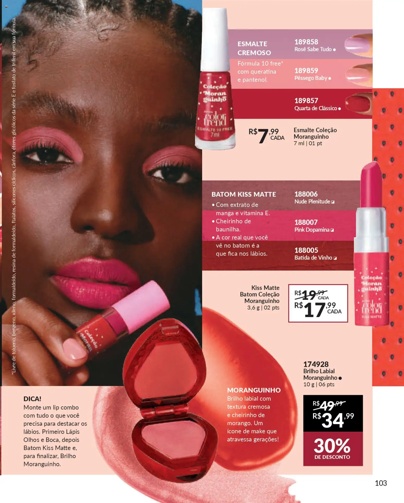 Avon Folheto - válido de 21.11.2025 | Página: 103 | Produtos: Pêssego, Batom, Lápis, Vinho