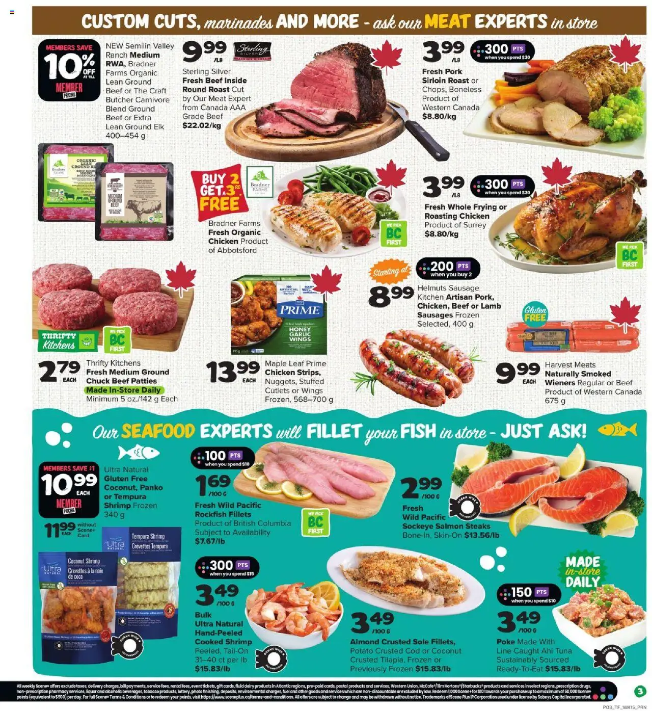 Thrifty Foods flyer valid from 07.08.2025 | Page: 5 | Products: Fish, Beef, Chicken, Pork