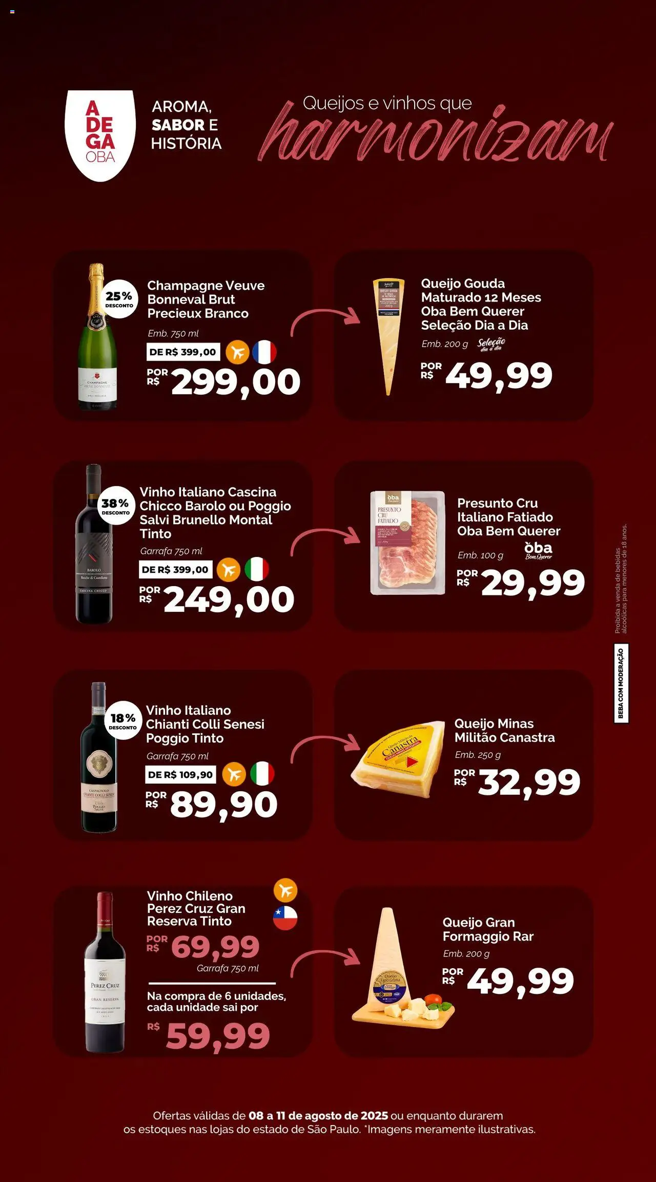 Oba Hortifruti Folheto - válido de 08.08.2025 | Página: 4 | Produtos: Queijo, Presunto, Presunto cru, Vinho