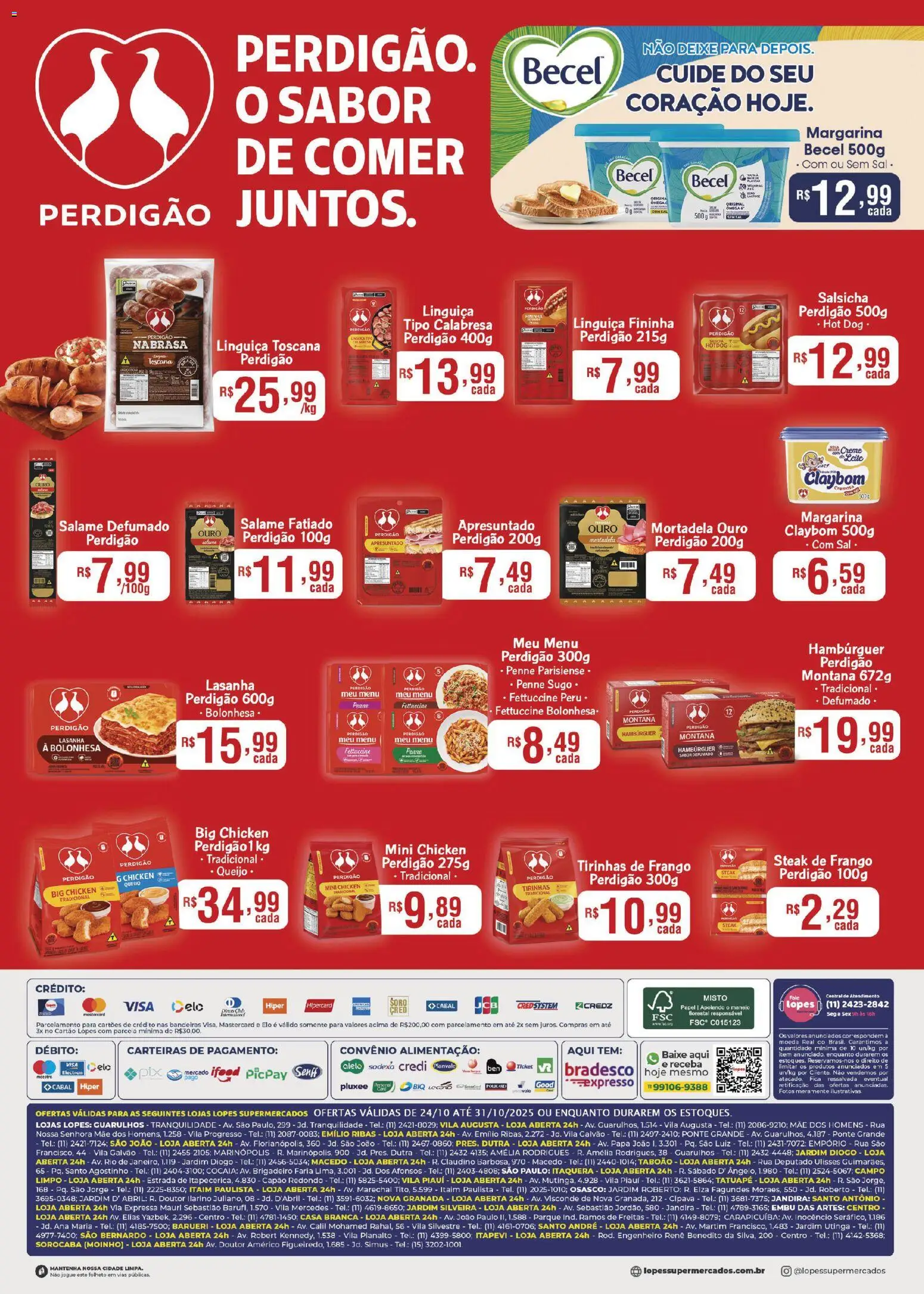 Lopes Supermercados Folheto - válido de 24.10.2025 | Página: 2 | Produtos: Linguiça, Creme, Frango, Margarina