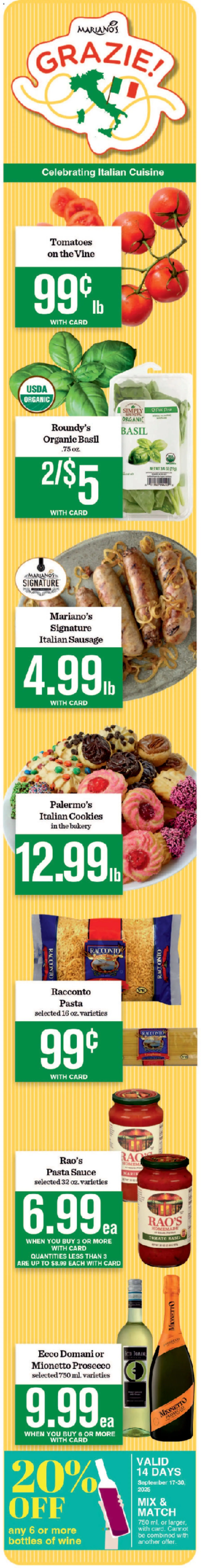 Mariano's Weekly Ad - valid from 17.09.2025 | Page: 3 | Products: Bakery, Pasta, Cookies, Sausage