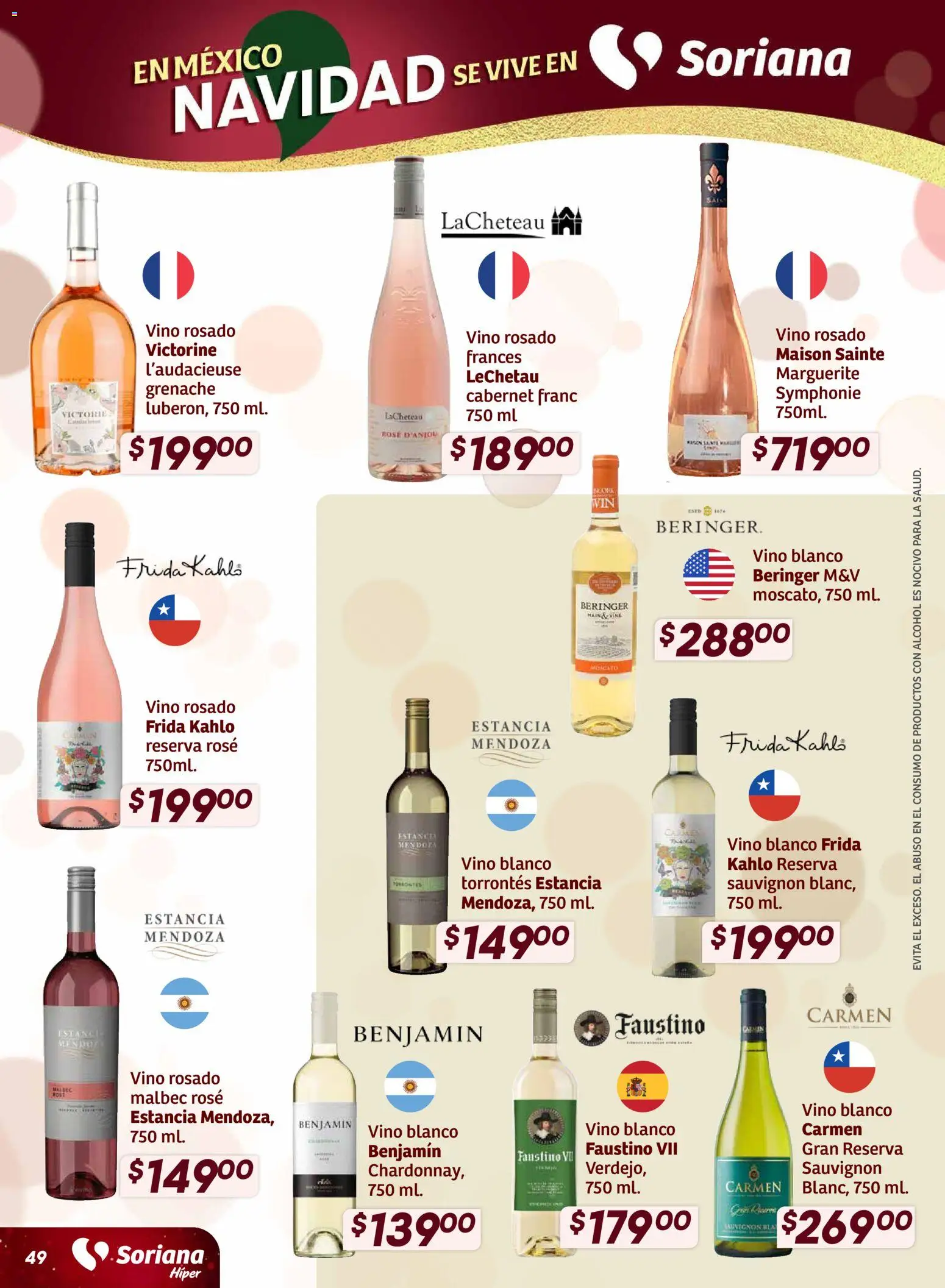 Nuevas ofertas de Soriana válidas en toda la República Mexicana desde el 27.11.2025. ¡Encuentra las mejores ofertas en Soriana - Preciazazaso Híper: Ags, Col, Gto, Jal, Mich! | Página: 50 | Productos: Vino