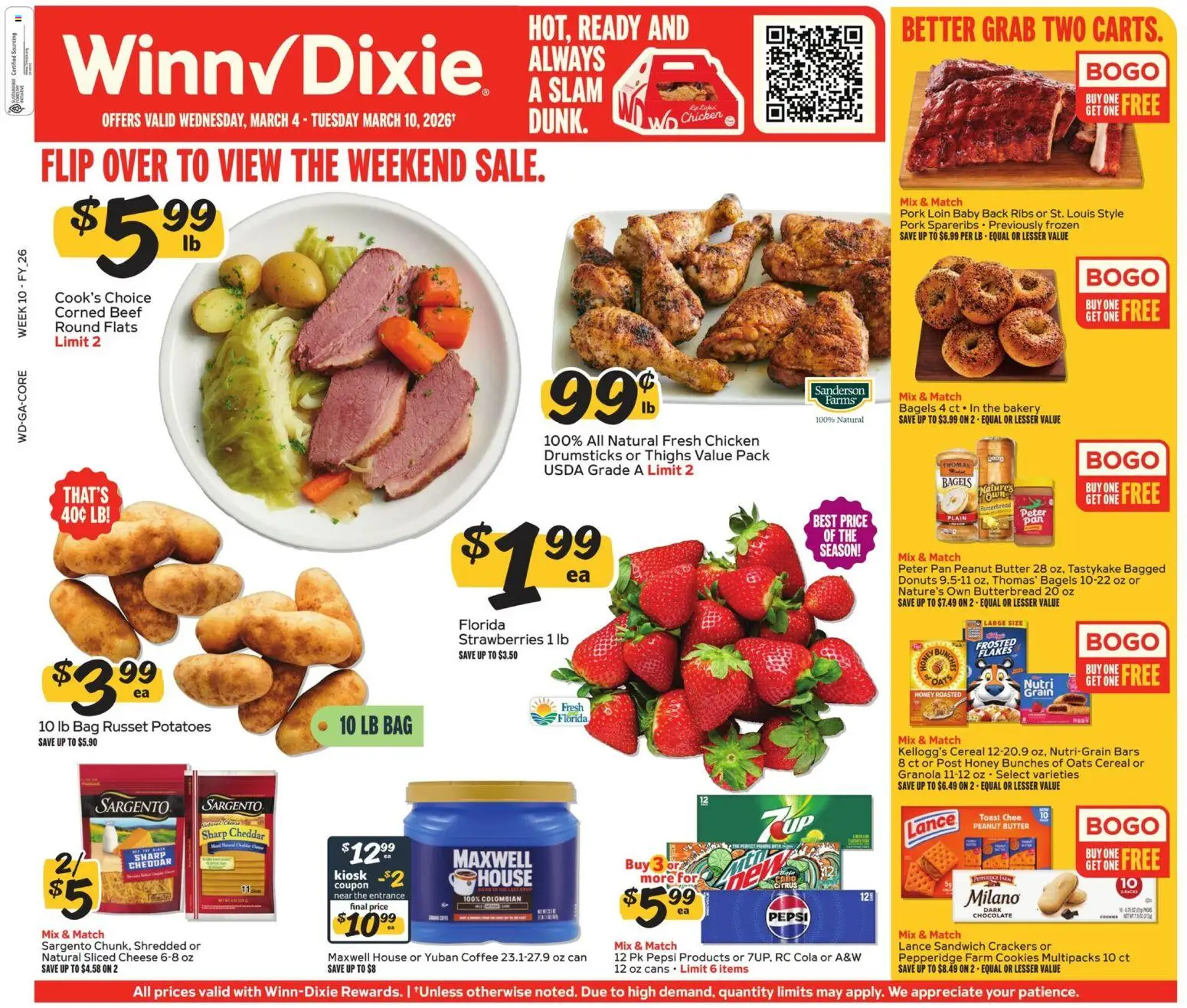 Winn Dixie Weekly Circular - GA - valid from 04.03.2026 | Page: 1 | Products: Pan, Cheese, Pork, Strawberries