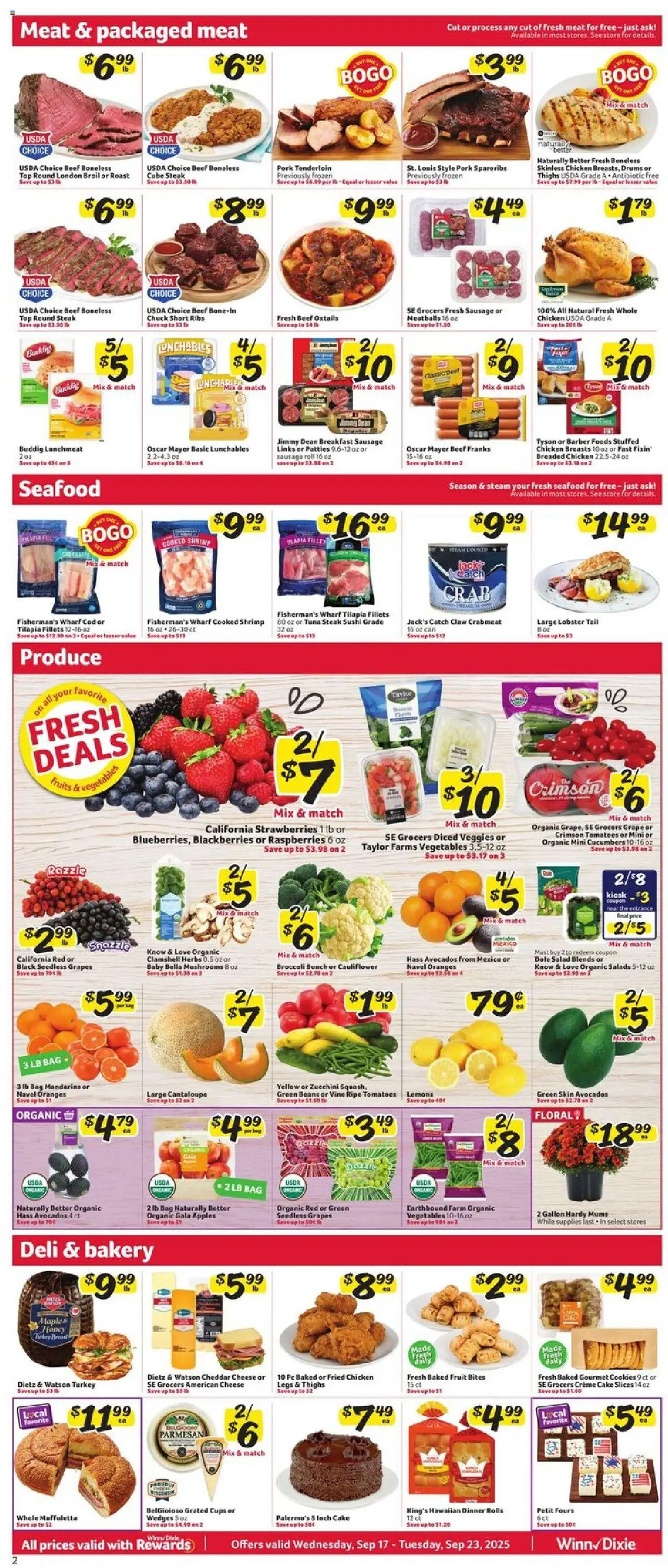 Winn Dixie Weekly Circular - LA - valid from 17.09.2025 | Page: 2 | Products: Bakery, Broccoli, Cauliflower, Bag