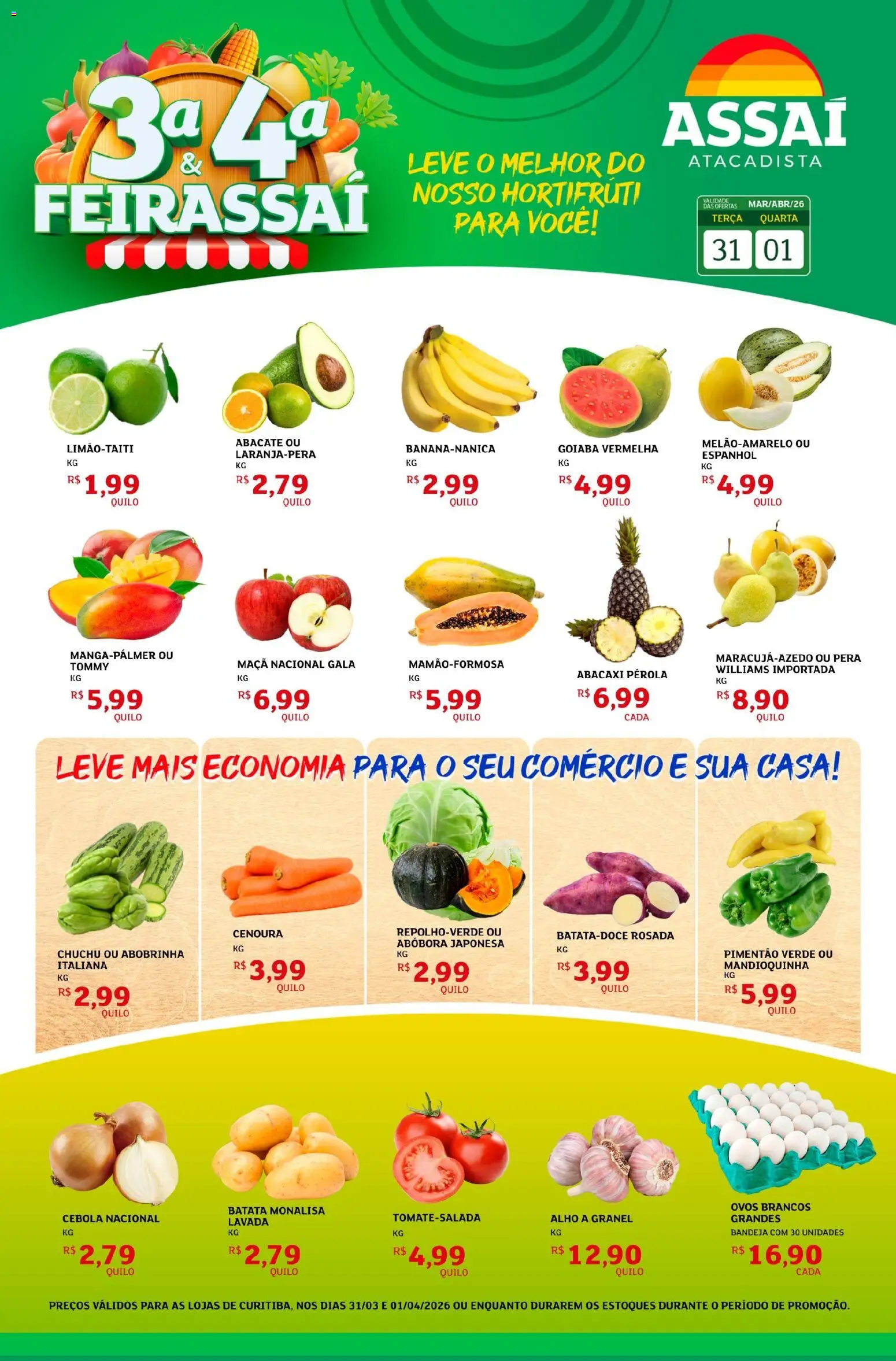 Assaí Atacadista Folheto - válido de 31.03.2026 | Página: 1 | Produtos: Pera, Chuchu, Abóbora, Abobrinha