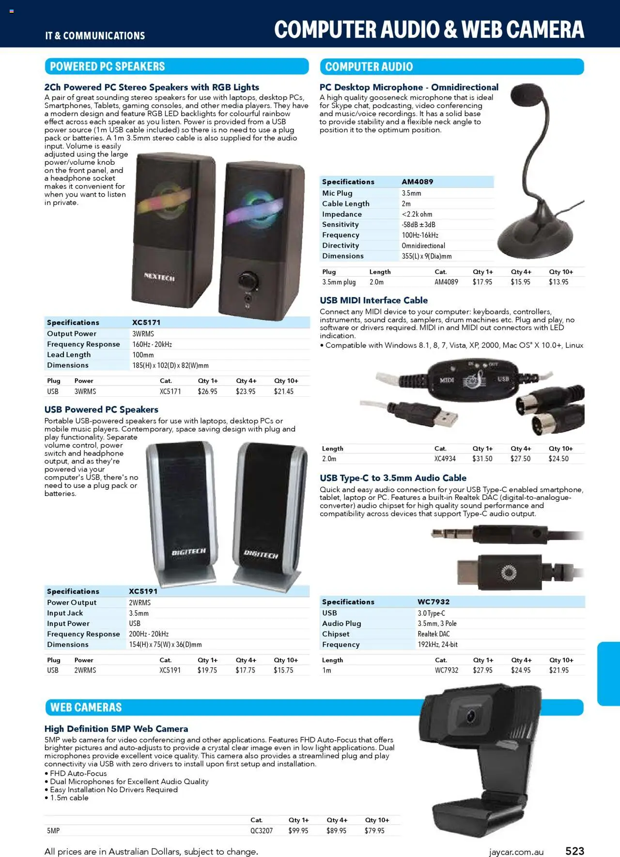 Jaycar catalogue - valid from 09.07.2025 | Page: 523 | Products: Computer, Audio, Cable, Microphone