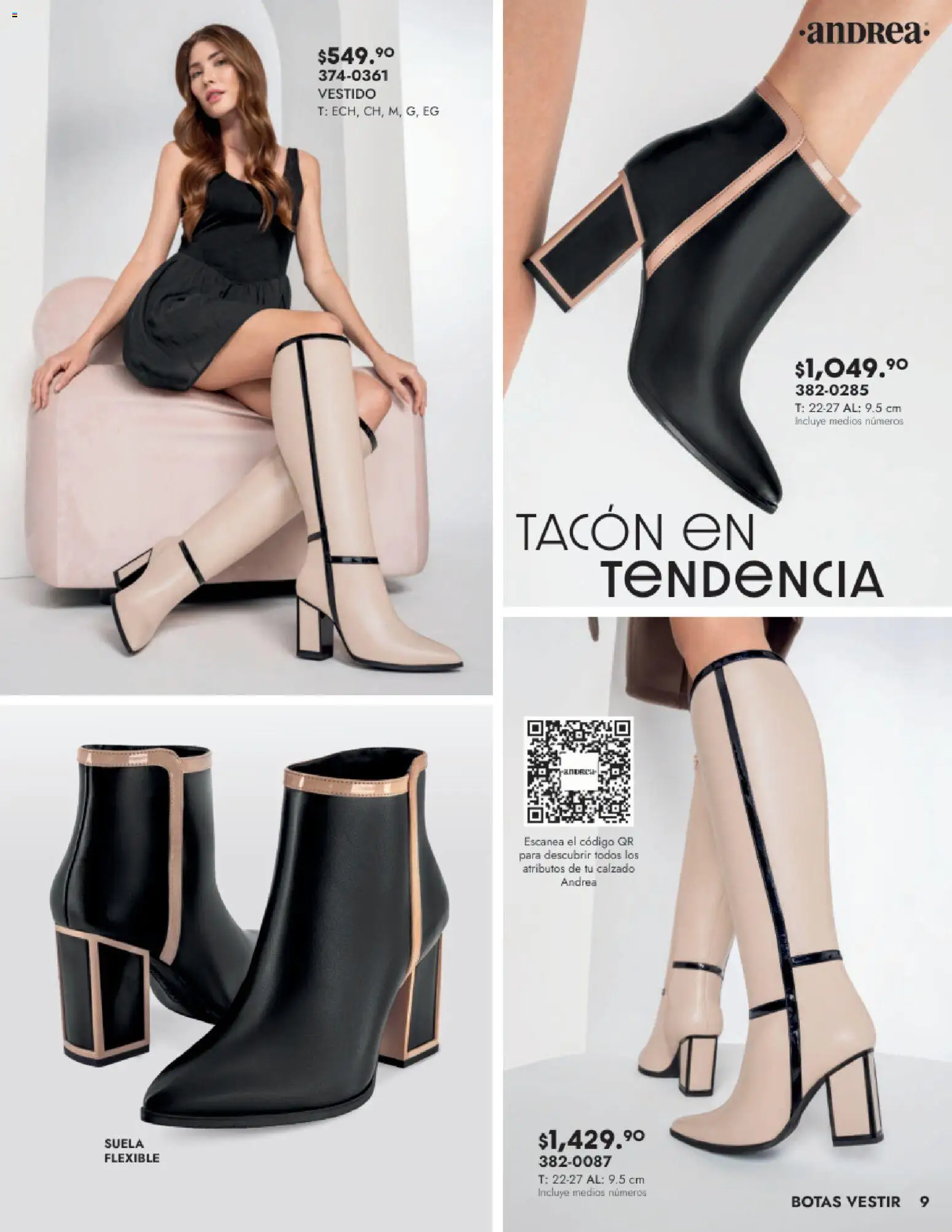 Nuevas ofertas de Andrea válidas en toda la República Mexicana desde el 24.08.2025. ¡Encuentra las mejores ofertas en Andrea - Catálogo Calzado Dama! | Página: 9 | Productos: Botas, Flexible, Vestido