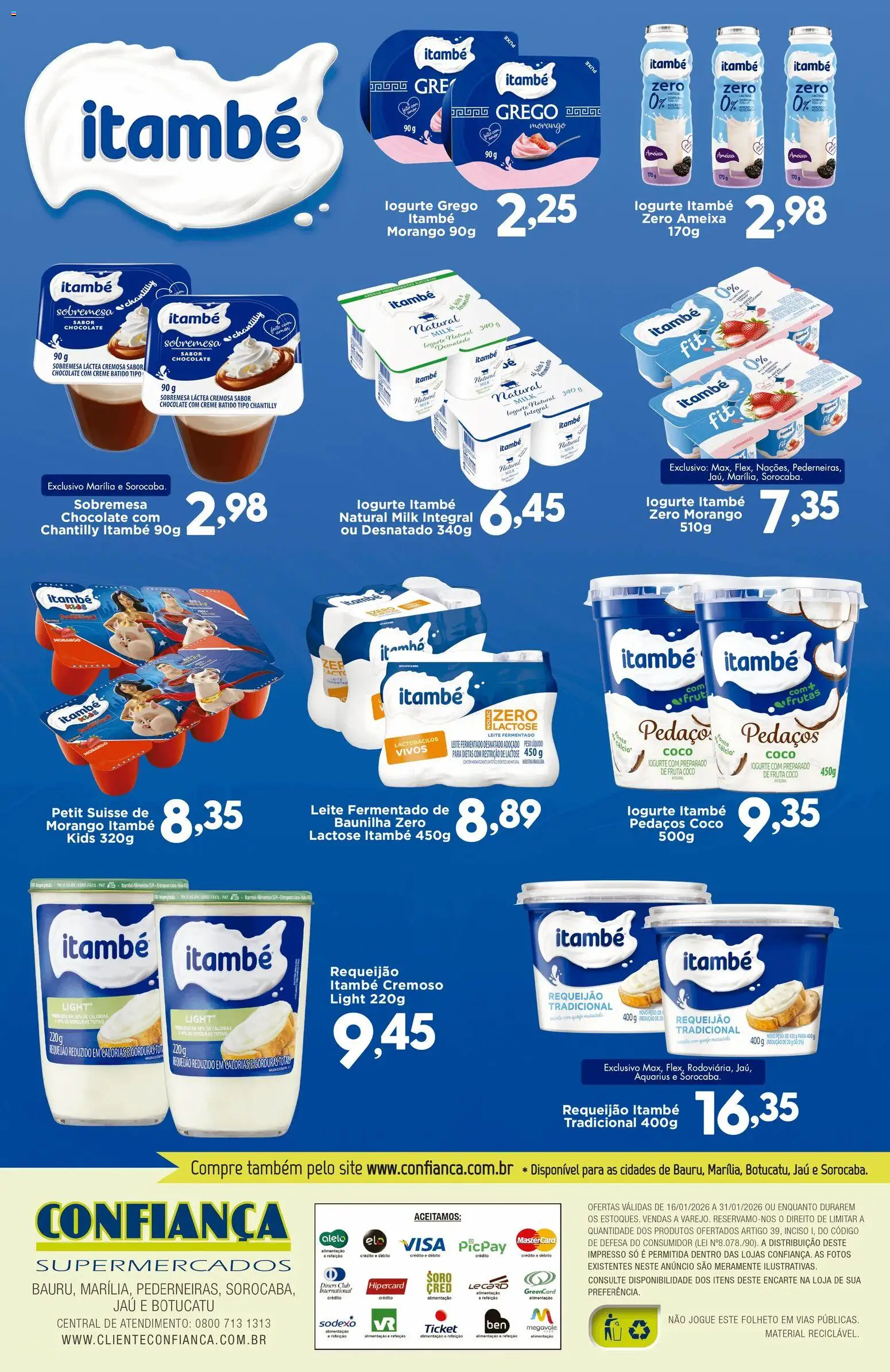Confiança Folheto - válido de 16.01.2026 | Página: 2 | Produtos: Iogurte, Chocolate, Requeijão, Ameixa