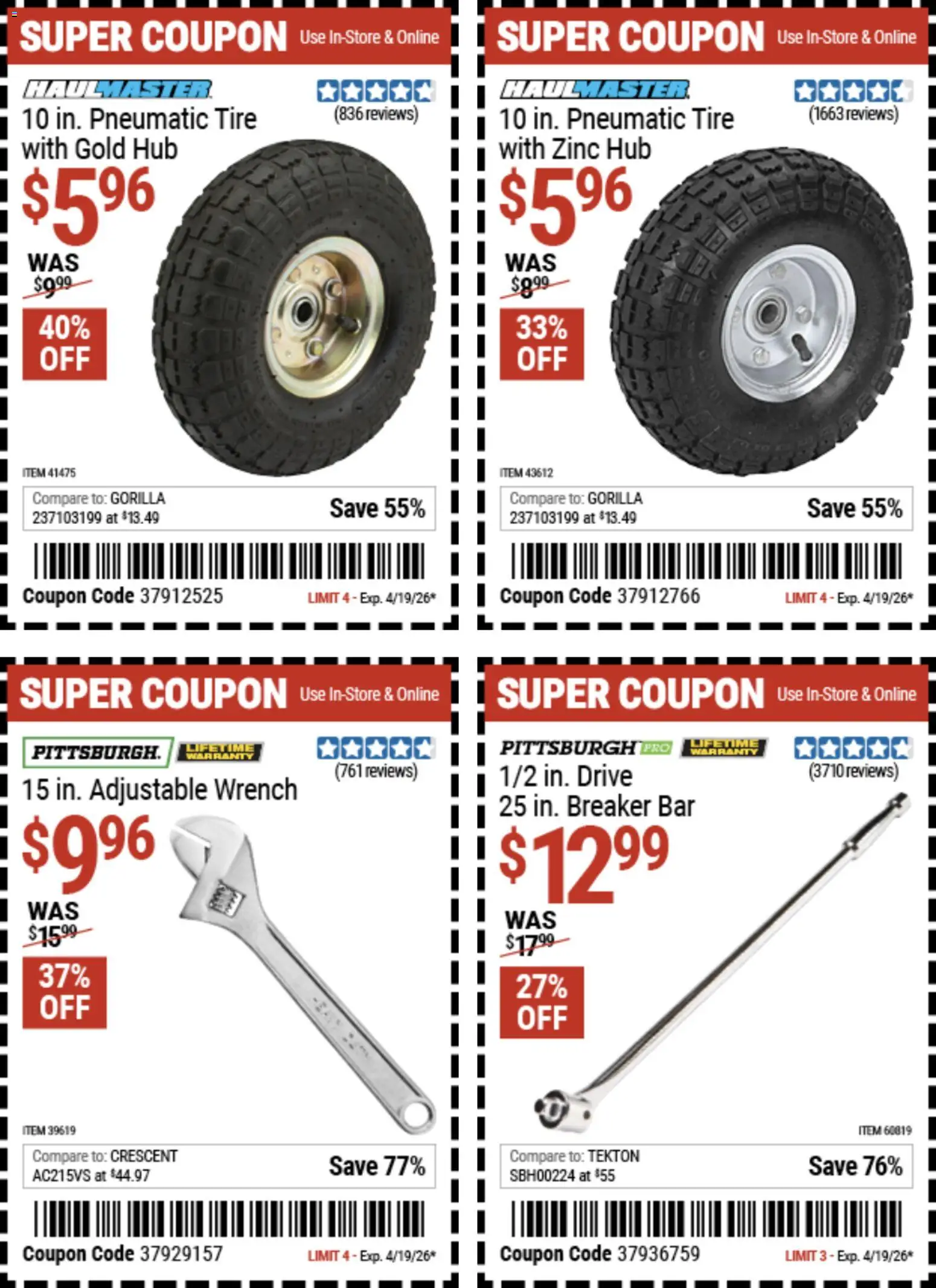 Harbor Freight Spring Black Friday - valid from 14.04.2026 | Page: 27 | Products: Pneumatic, Zinc, Tire, Hub