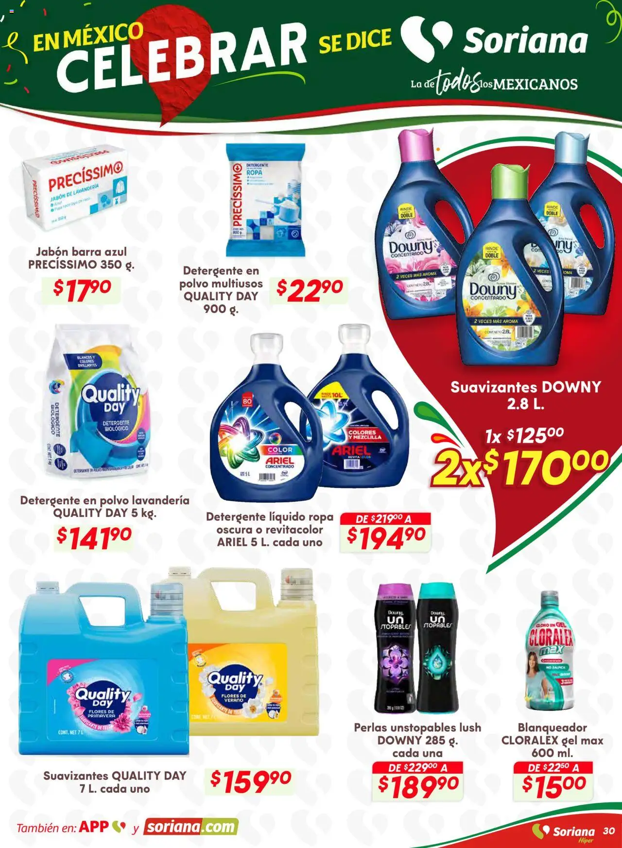 Nuevas ofertas de Soriana válidas en toda la República Mexicana desde el 28.08.2025. ¡Encuentra las mejores ofertas en Soriana - Preciazazaso Híper: Chih, Coah, Dur, NL, SLP, Tamps, Zac! | Página: 30 | Productos: Detergente, Ropa, Polvo, Jabón