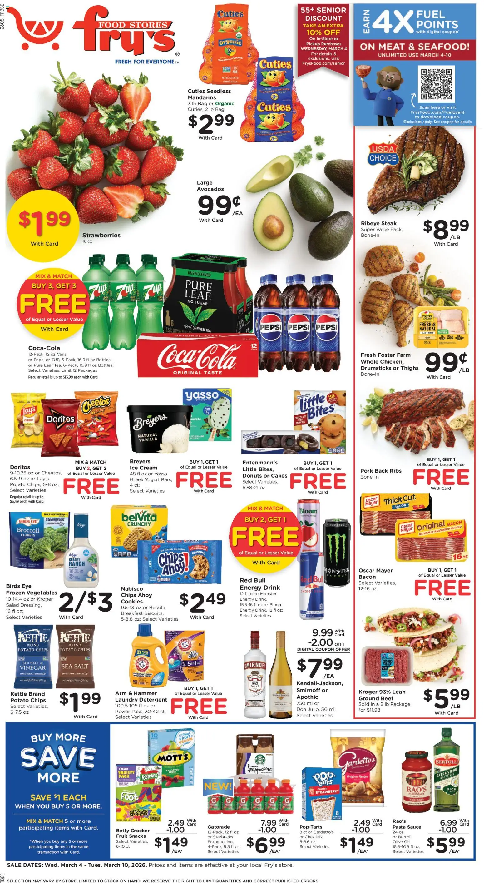 Fry's Food Weekly Ad - valid from 04.03.2026 | Page: 1 | Products: Broccoli, Chips, Fruits, Bag