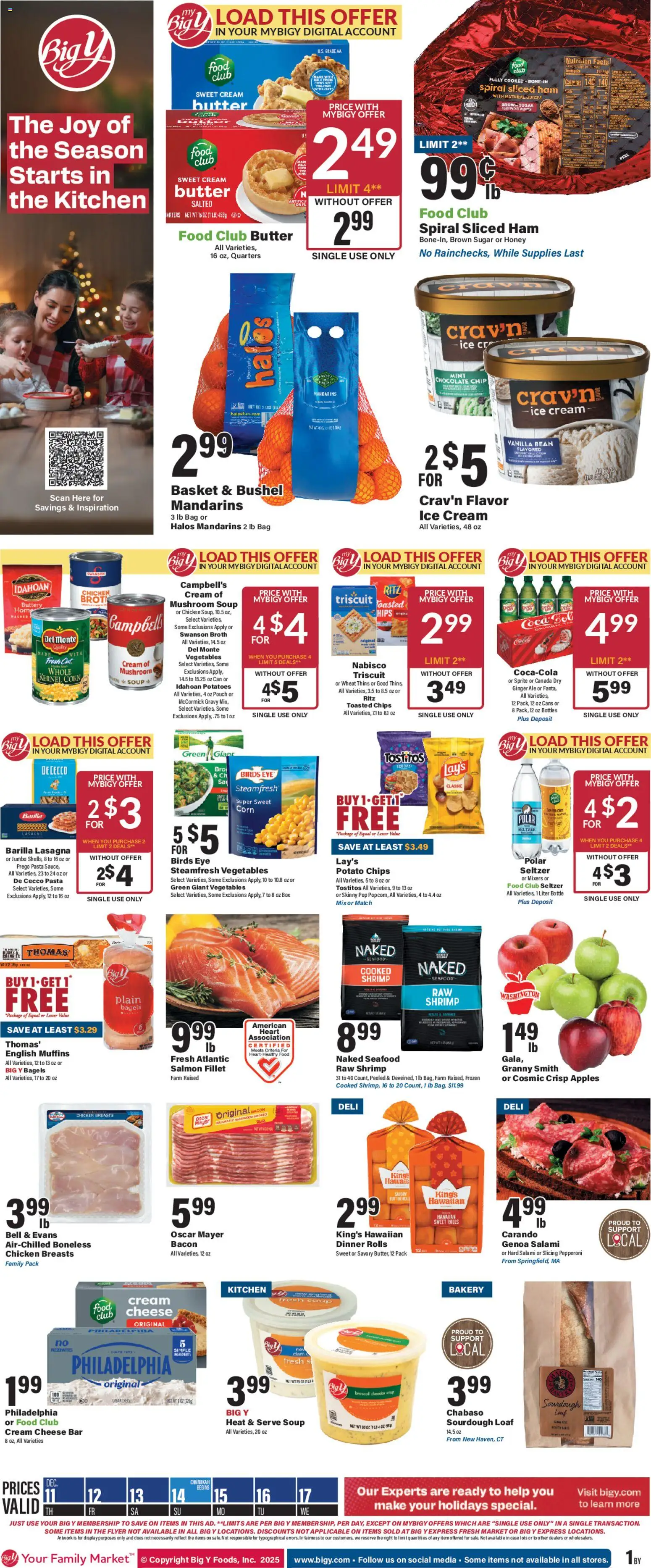 Big Y Weekly Ad - valid from 11.12.2025 | Page: 1 | Products: Basket, Ham, Pasta, Chocolate Chip