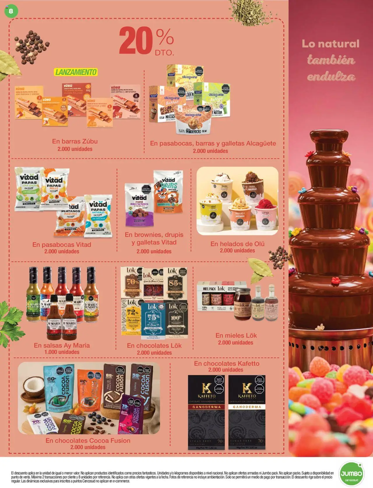 Jumbo revista - valida desde el 14.08.2025 | Página: 8 | Productos: Pollo, Almendras, Banano, Chocolates