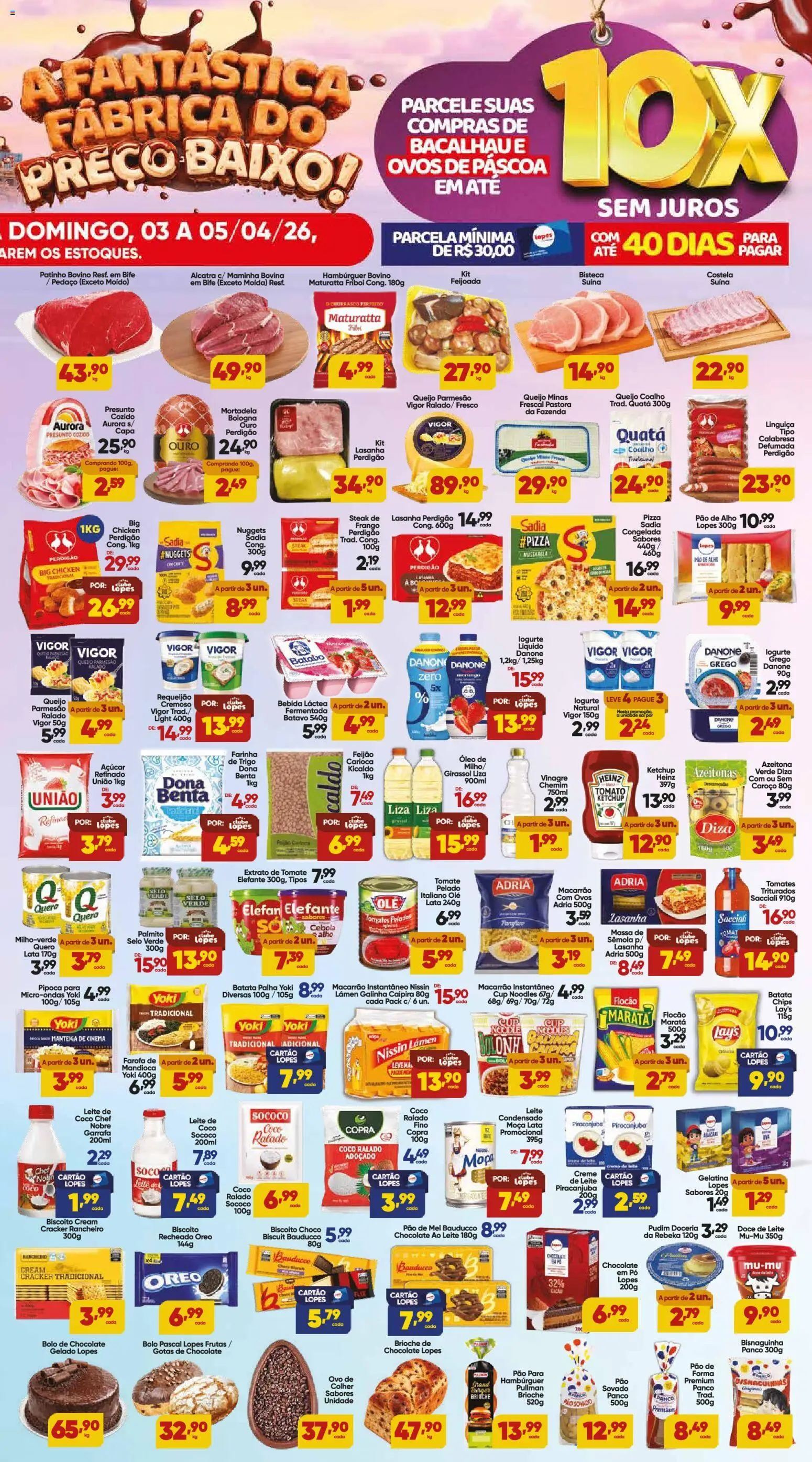 Lopes Supermercados Folheto - válido de 03.04.2026 | Página: 3 | Produtos: Mandioca, Pizza, Mel, Hambúrguer