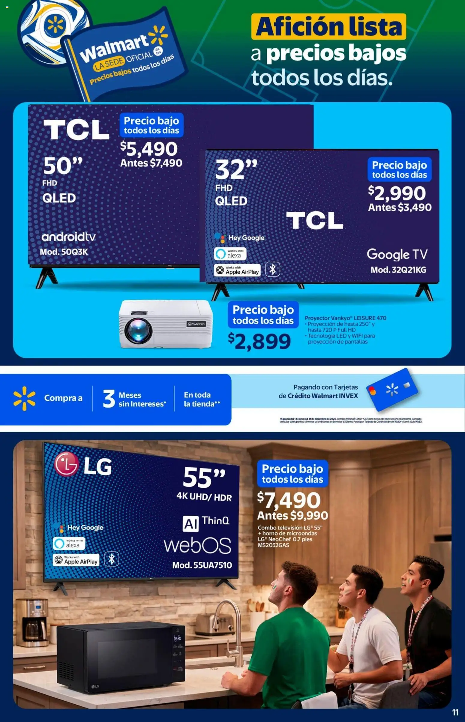 Nuevas ofertas de Walmart válidas en toda la República Mexicana desde el 23.04.2026. ¡Encuentra las mejores ofertas en Walmart folleto! | Página: 11 | Productos: Horno, Proyector, Microondas, Televisión