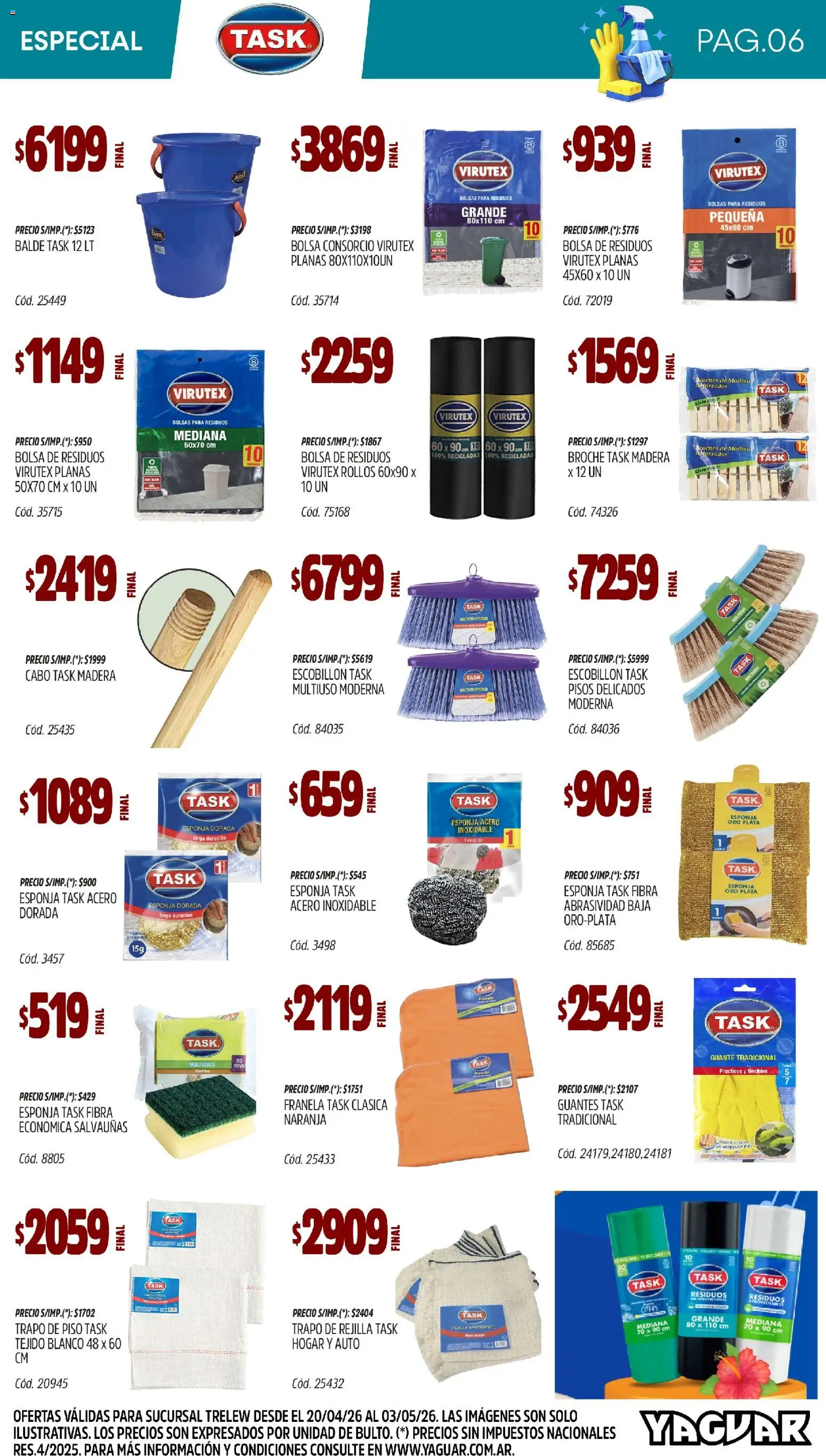 Yaguar - Especial Limpieza Trelew │ válido desde el 20.04.2026 | Página: 6 | Productos: Trapo de piso, Bolsa, Escobillon, Guantes