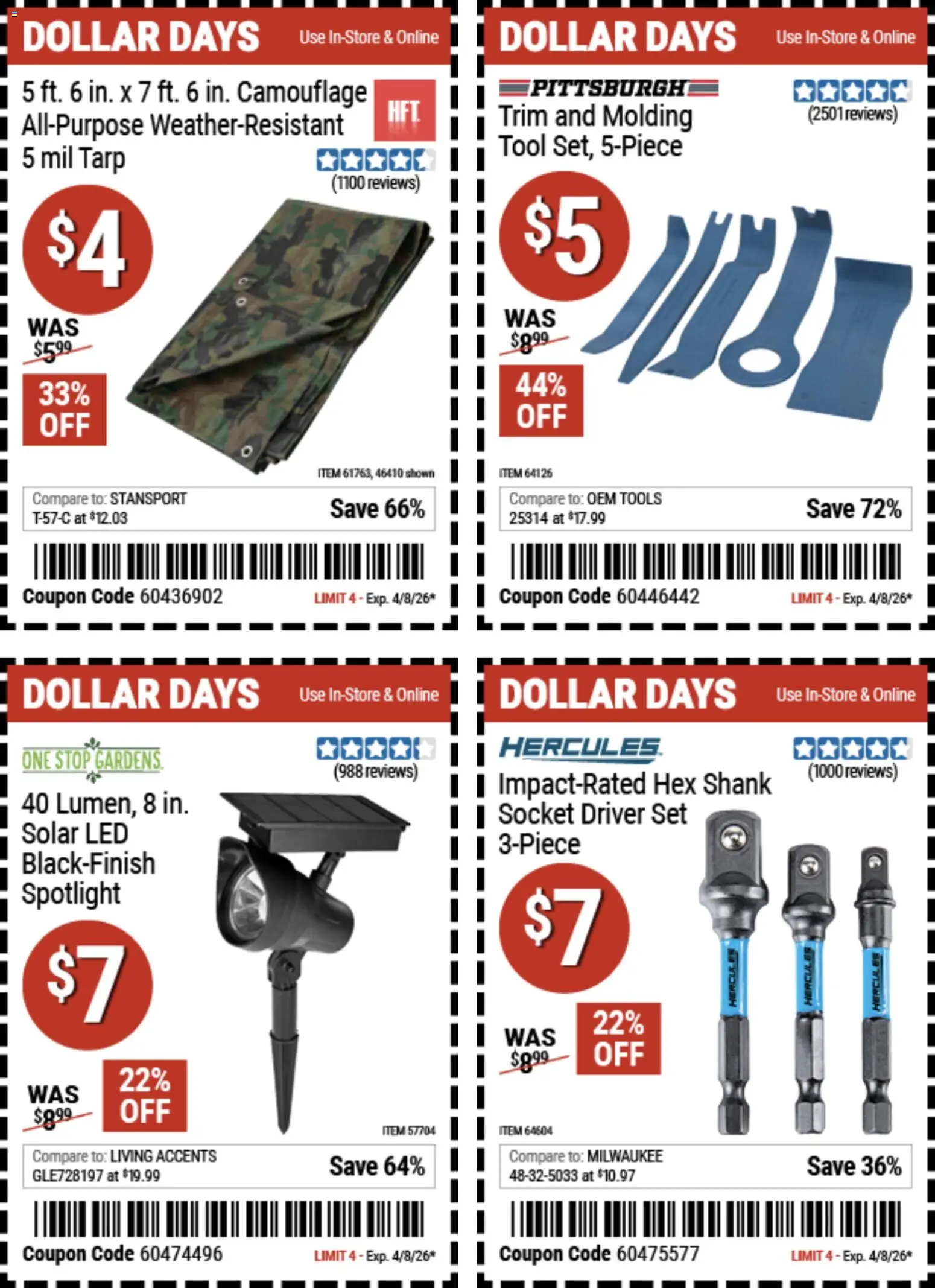Harbor Freight Dollar Days - valid from 26.03.2026 | Page: 1 | Products: Socket, Trim