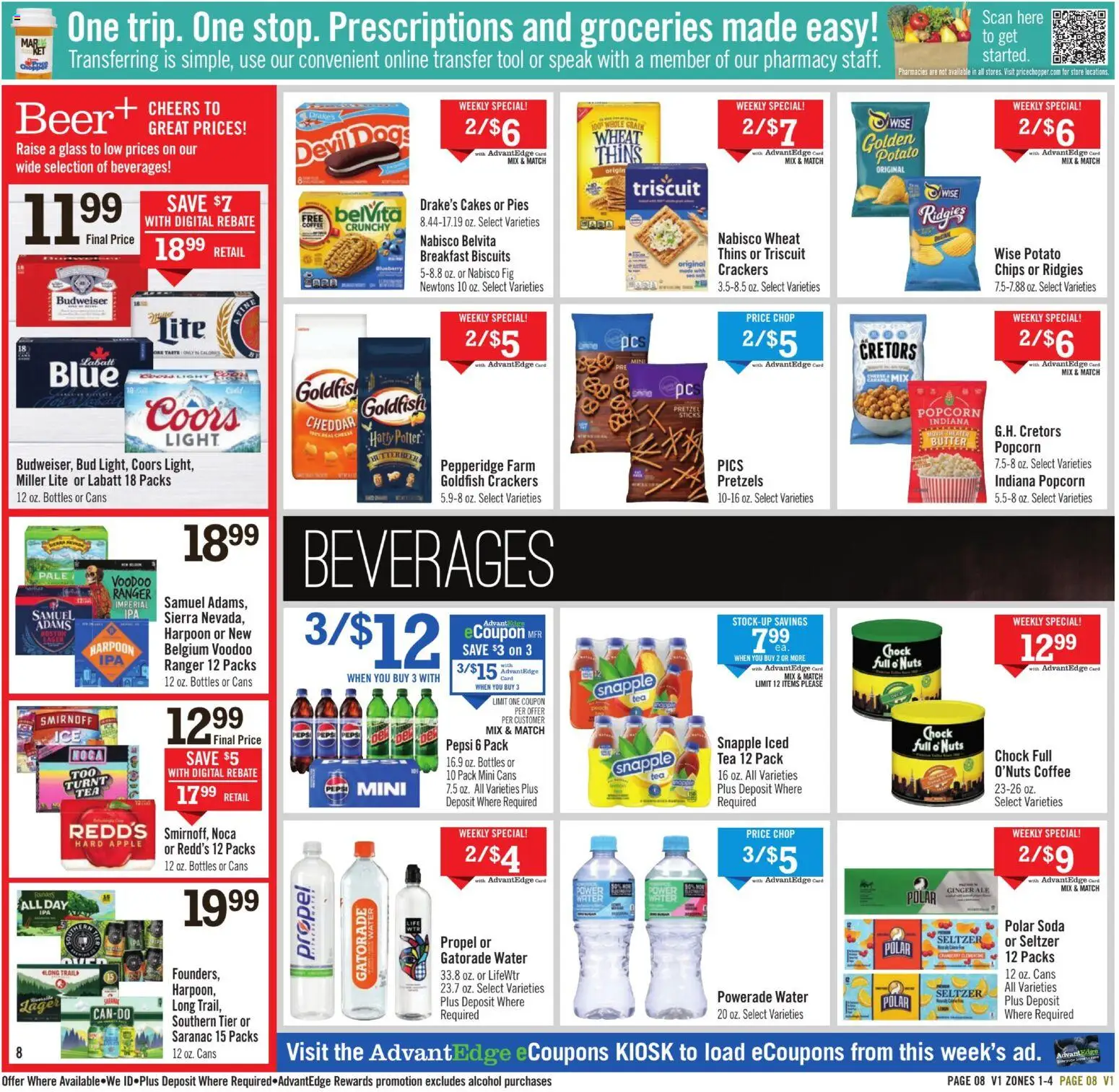 Price Chopper Weekly Ad - valid from 08.03.2026 | Page: 8 | Products: Ginger, Beer, Nuts, Water