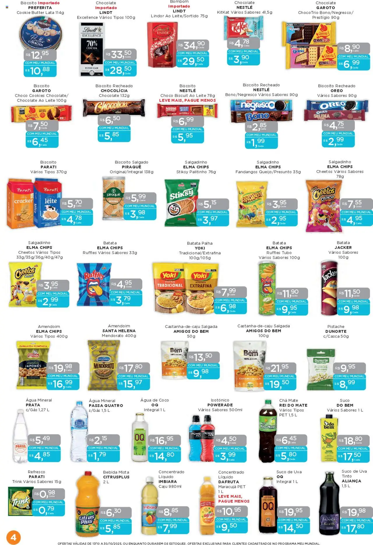 Mundial Folheto - válido de 17.10.2025 | Página: 4 | Produtos: Bebida, Água mineral, Biscoito recheado, Isotônico