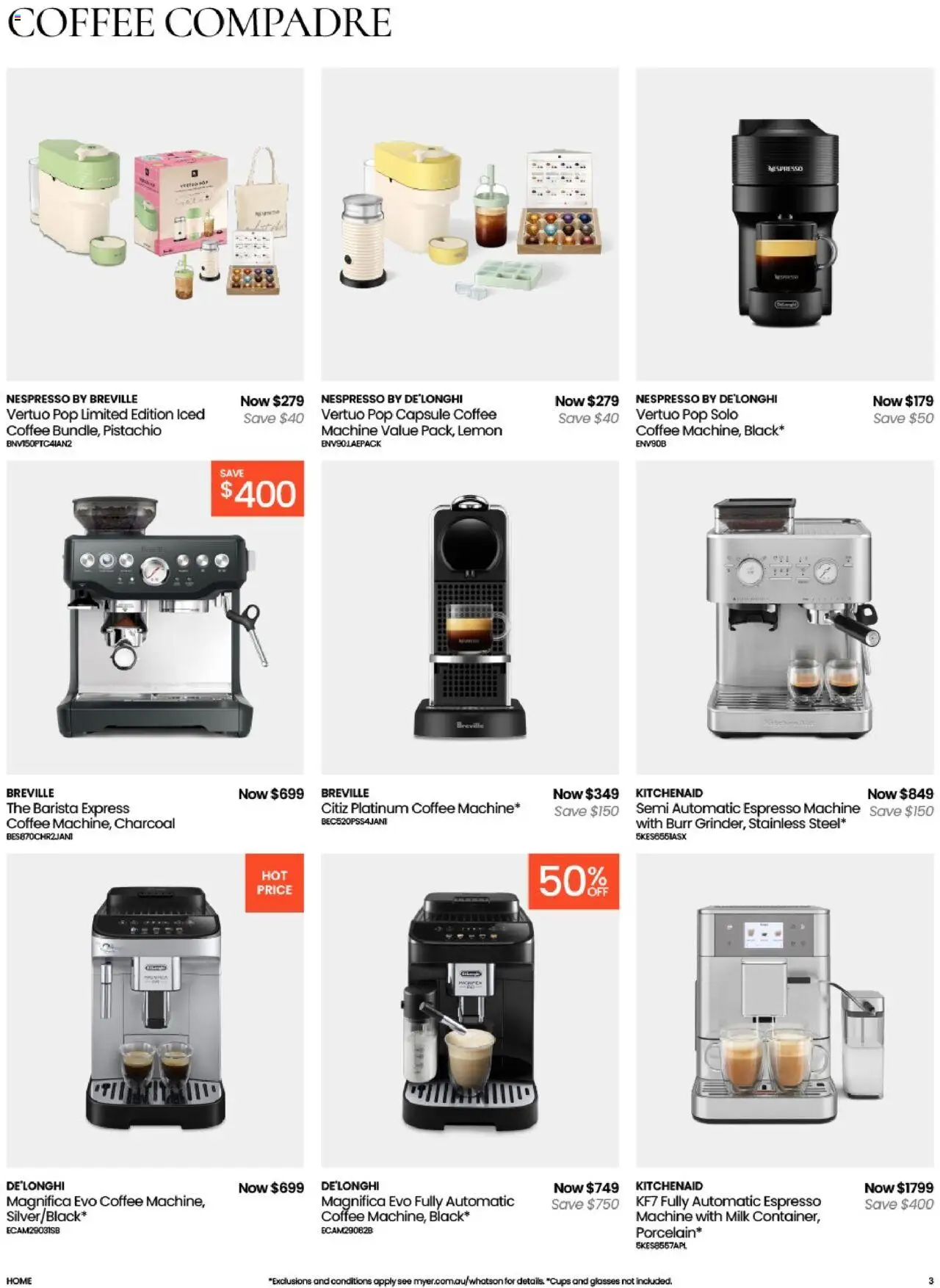 Myer catalogue - valid from 14.10.2025 | Page: 3 | Products: Cups, Lemon, Glasses, Espresso machine