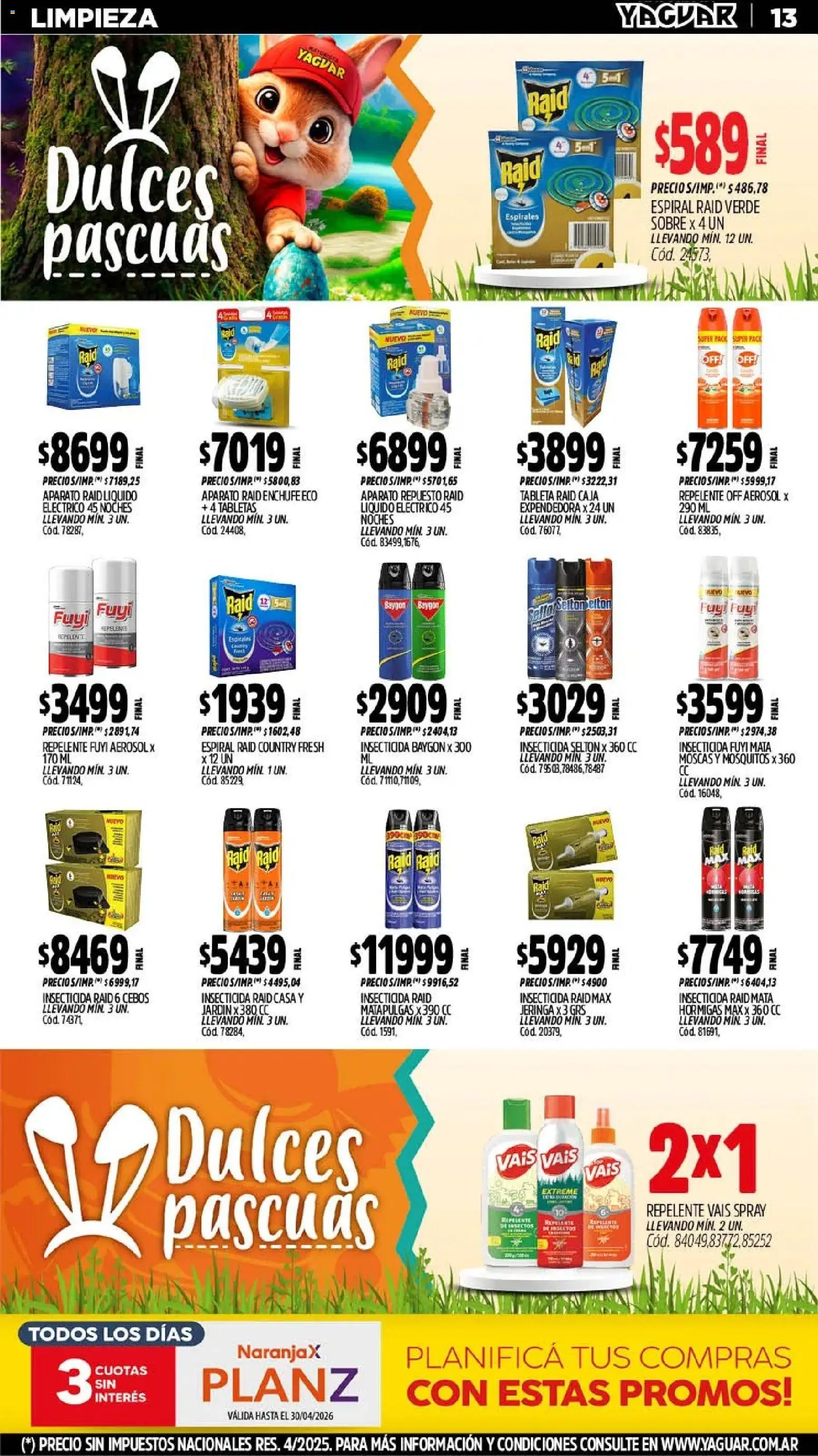 Yaguar - Oferta Semanal Jujuy │ válido desde el 30.03.2026 | Página: 13 | Productos: Insecticida, Sobre, Enchufe, Caja