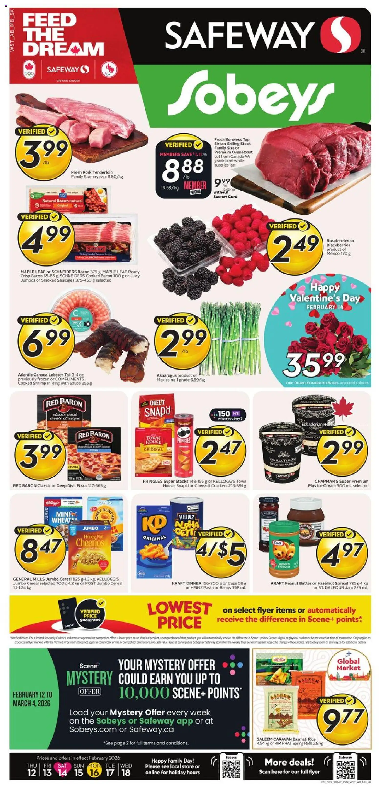 Safeway flyer valid from 12.02.2026 | Page: 1 | Products: Beef, Oven, Pizza, Pork