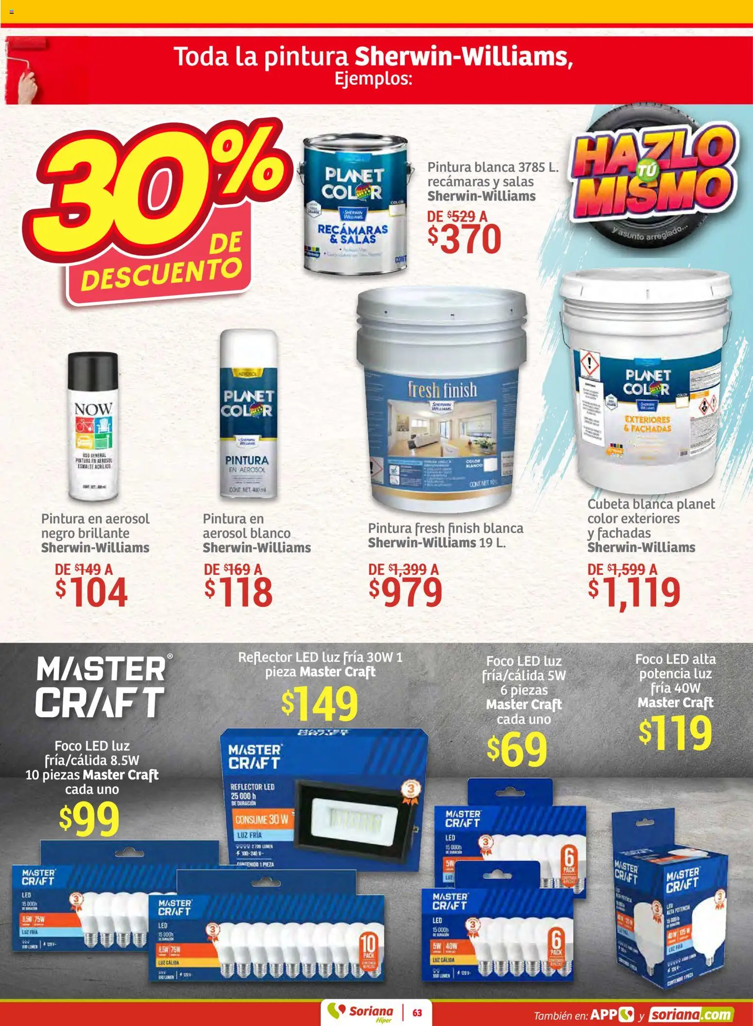 Nuevas ofertas de Soriana válidas en toda la República Mexicana desde el 30.01.2026. ¡Encuentra las mejores ofertas en Soriana - Preciazazaso Híper: Frontera Chih, Coah, Tamaulipas! | Página: 63 | Productos: Reflector, Pintura, Foco