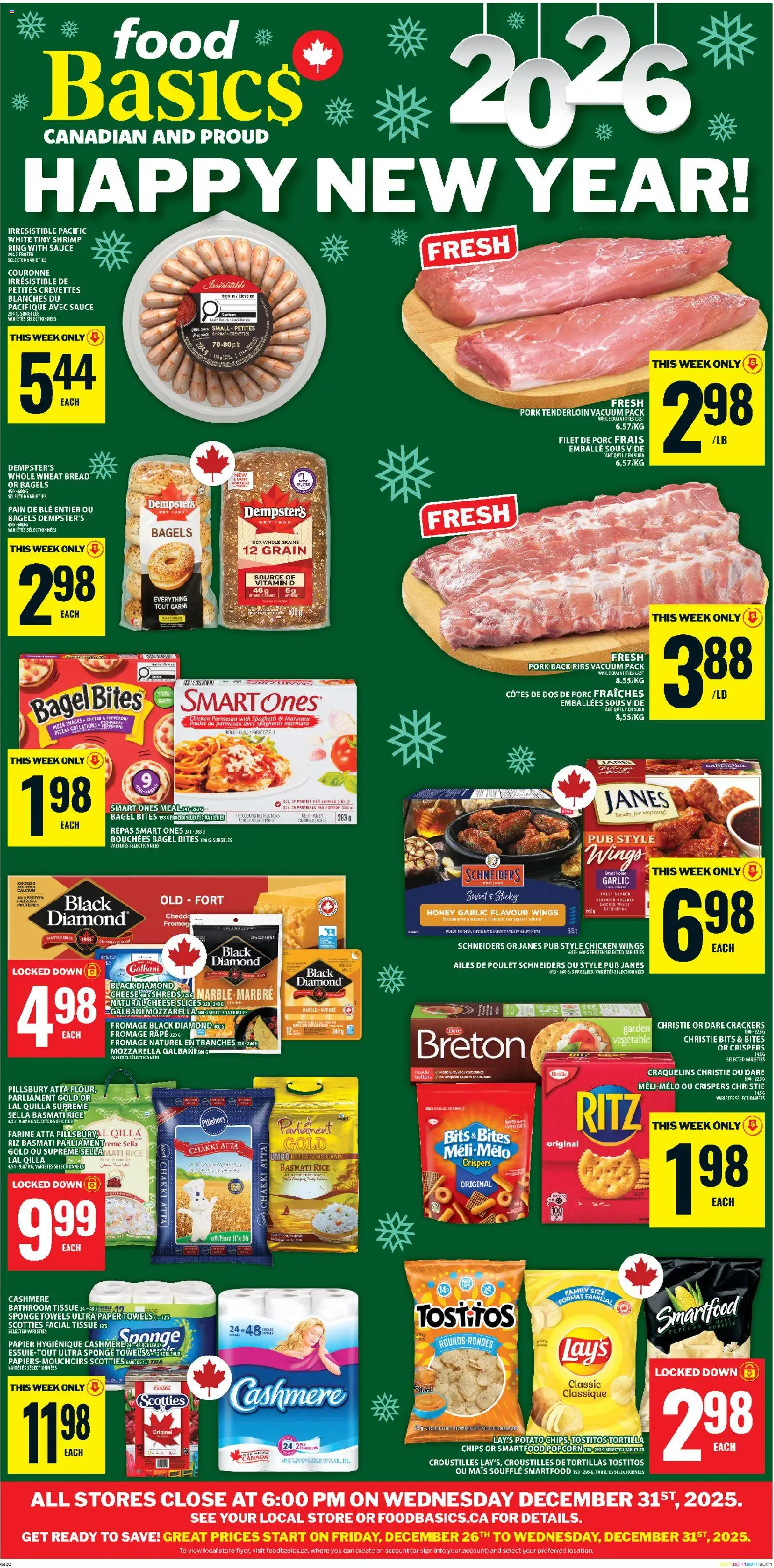 Food Basics flyer valid from 25.12.2025 | Page: 1 | Products: Rice, Chicken wings, Sponge, Chicken
