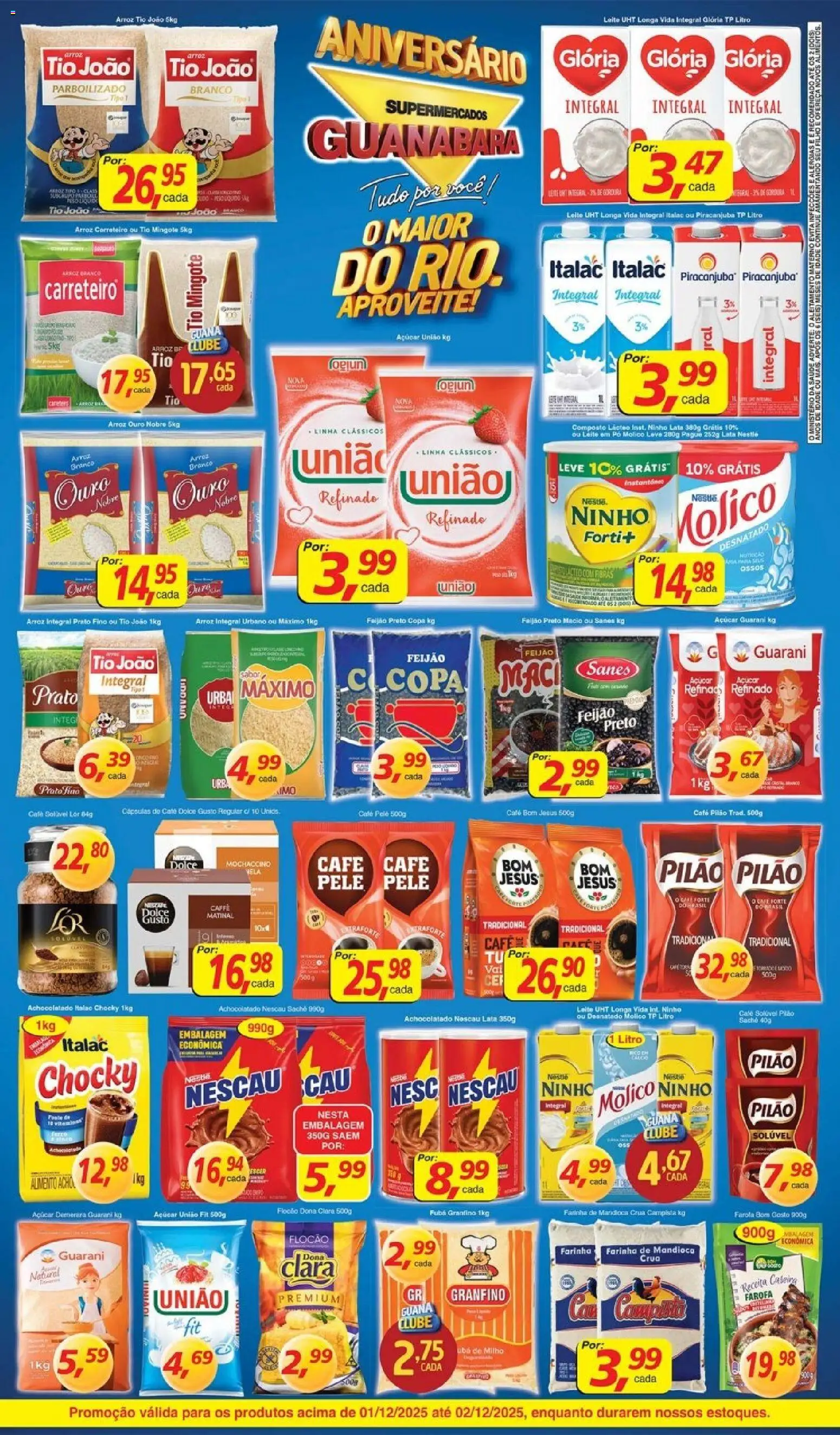 Supermercados Guanabara Folheto - válido de 01.12.2025 | Página: 2 | Produtos: Mandioca, Achocolatado, Farinha de mandioca, Leite