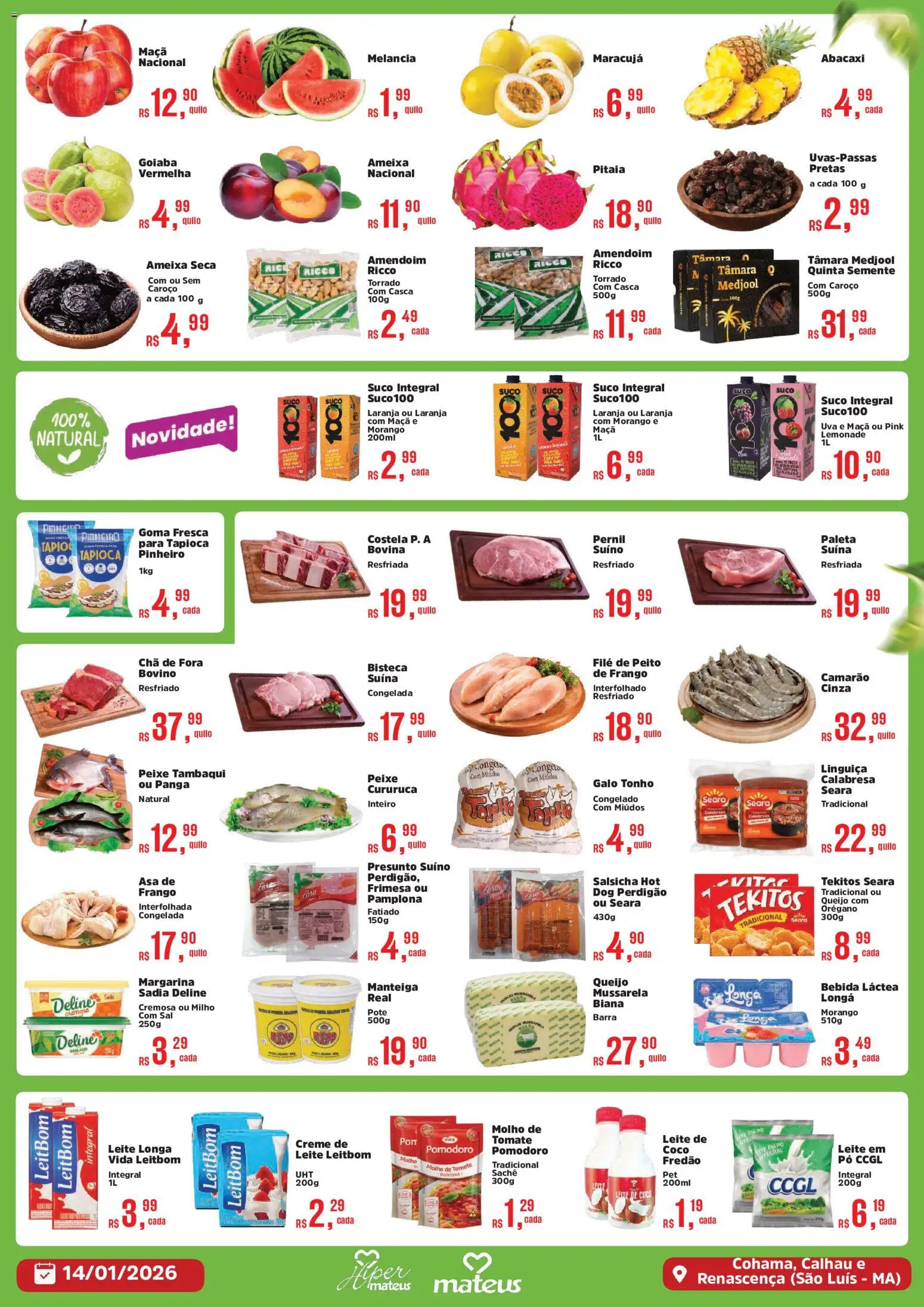 Mateus Folheto - válido de 14.01.2026 | Página: 2 | Produtos: Coco, Goiaba, Maracujá, Pó