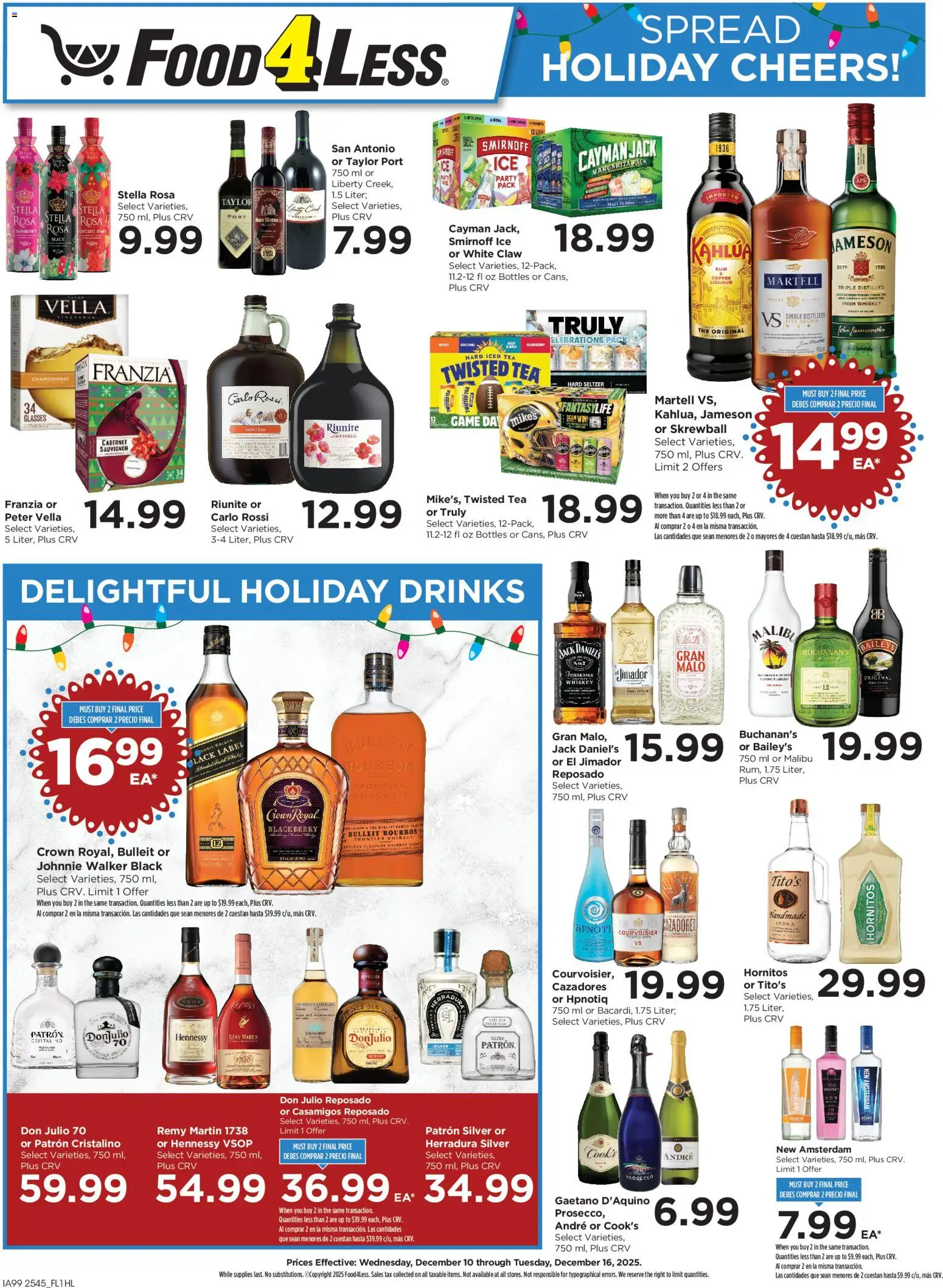 Food 4 Less Adult Beverage - valid from 10.12.2025 | Page: 1 | Products: Bourbon, Vodka, Whiskey, Glasses