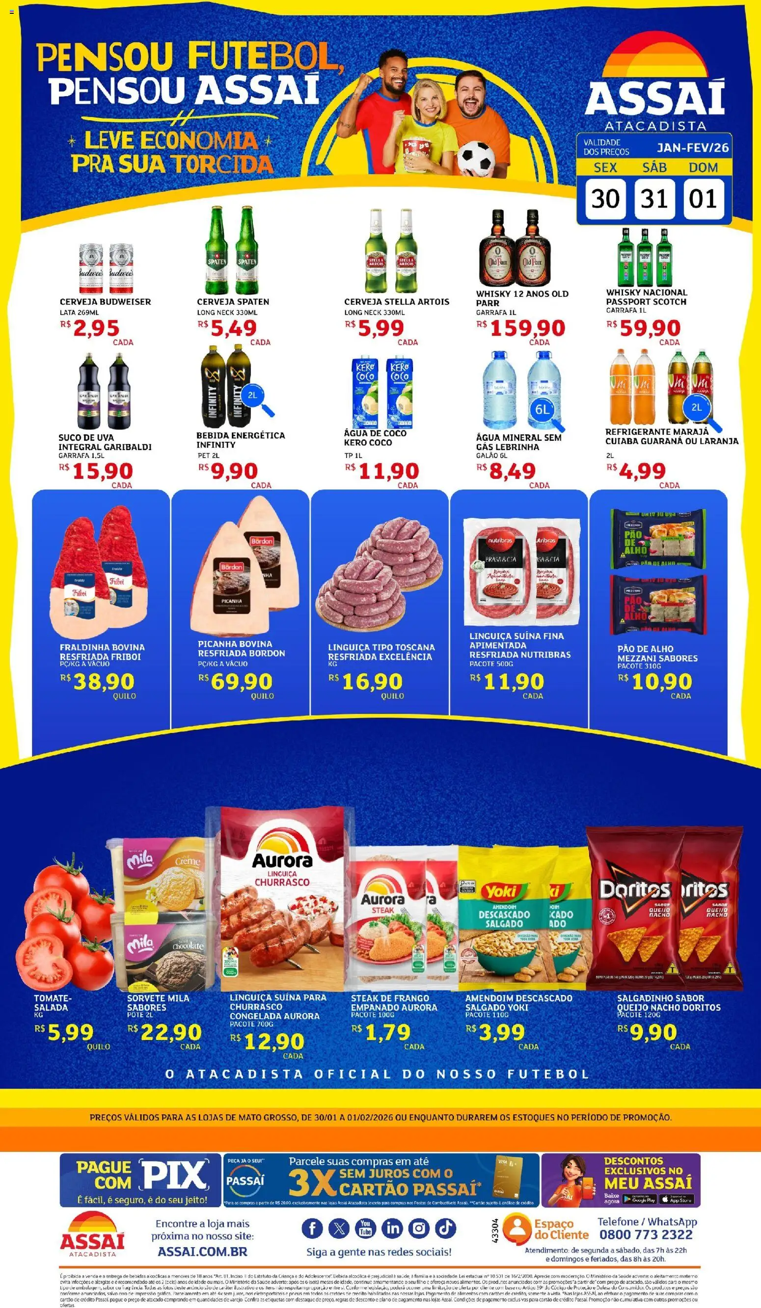 Assaí Atacadista Folheto - válido de 30.01.2026 | Página: 1 | Produtos: Picanha, Queijo, Salada, Refrigerante
