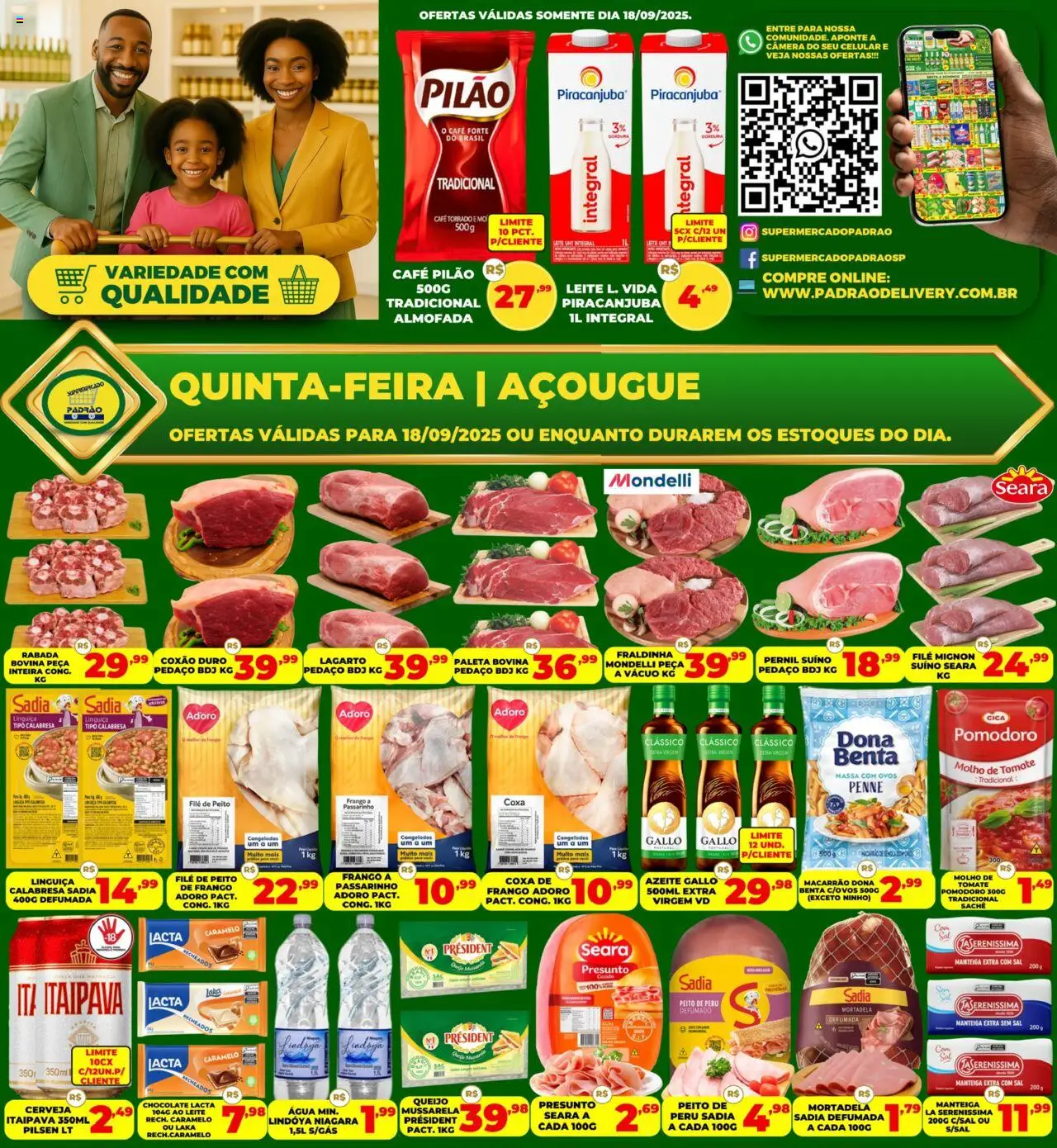 Supermercado Padrão Folheto - válido de 18.09.2025 | Página: 1 | Produtos: Almofada, Leite, Massa, Mussarela