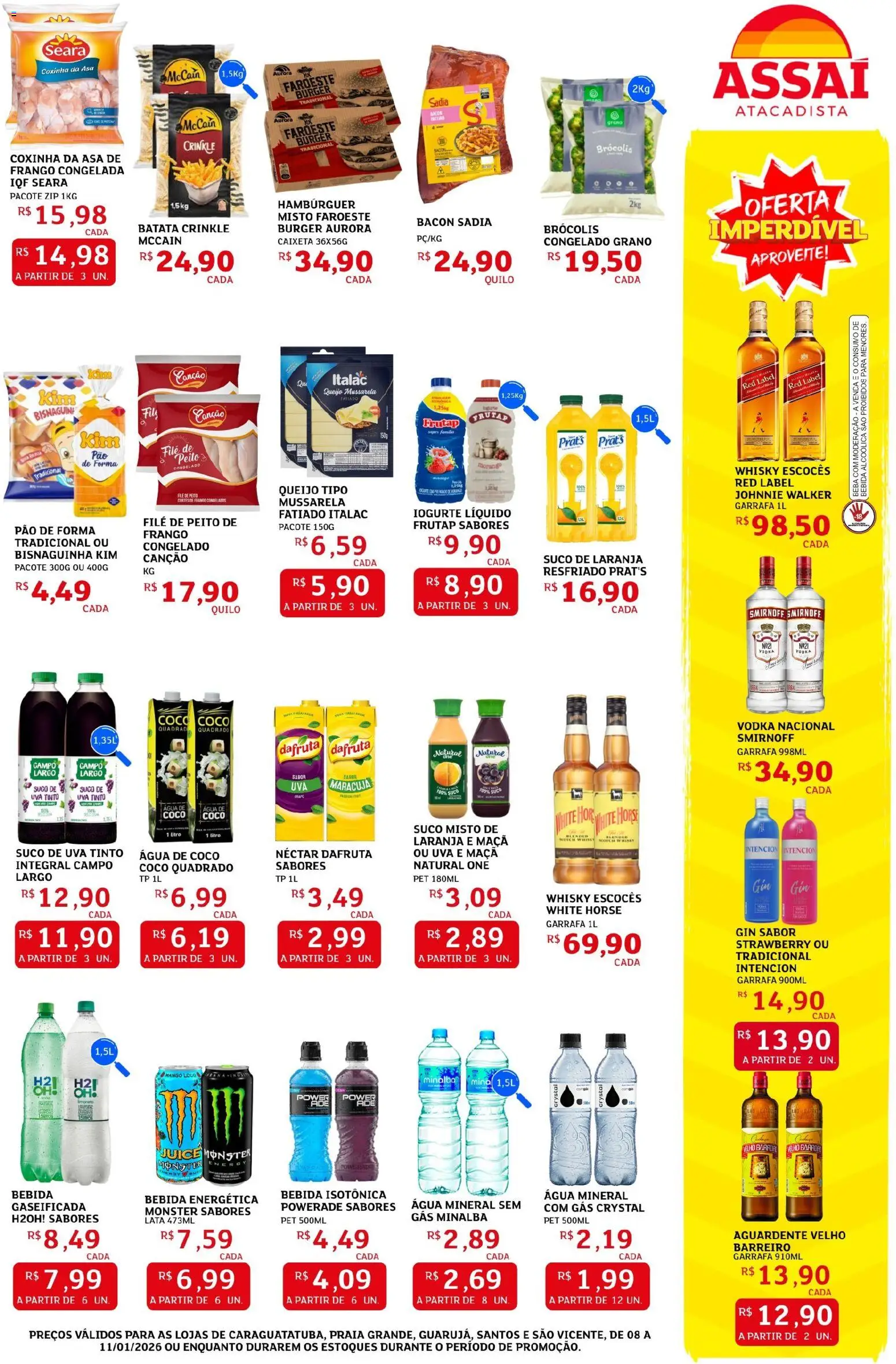 Assaí Atacadista Folheto - válido de 08.01.2026 | Página: 3 | Produtos: Gin, Bebida, Água mineral, Mussarela