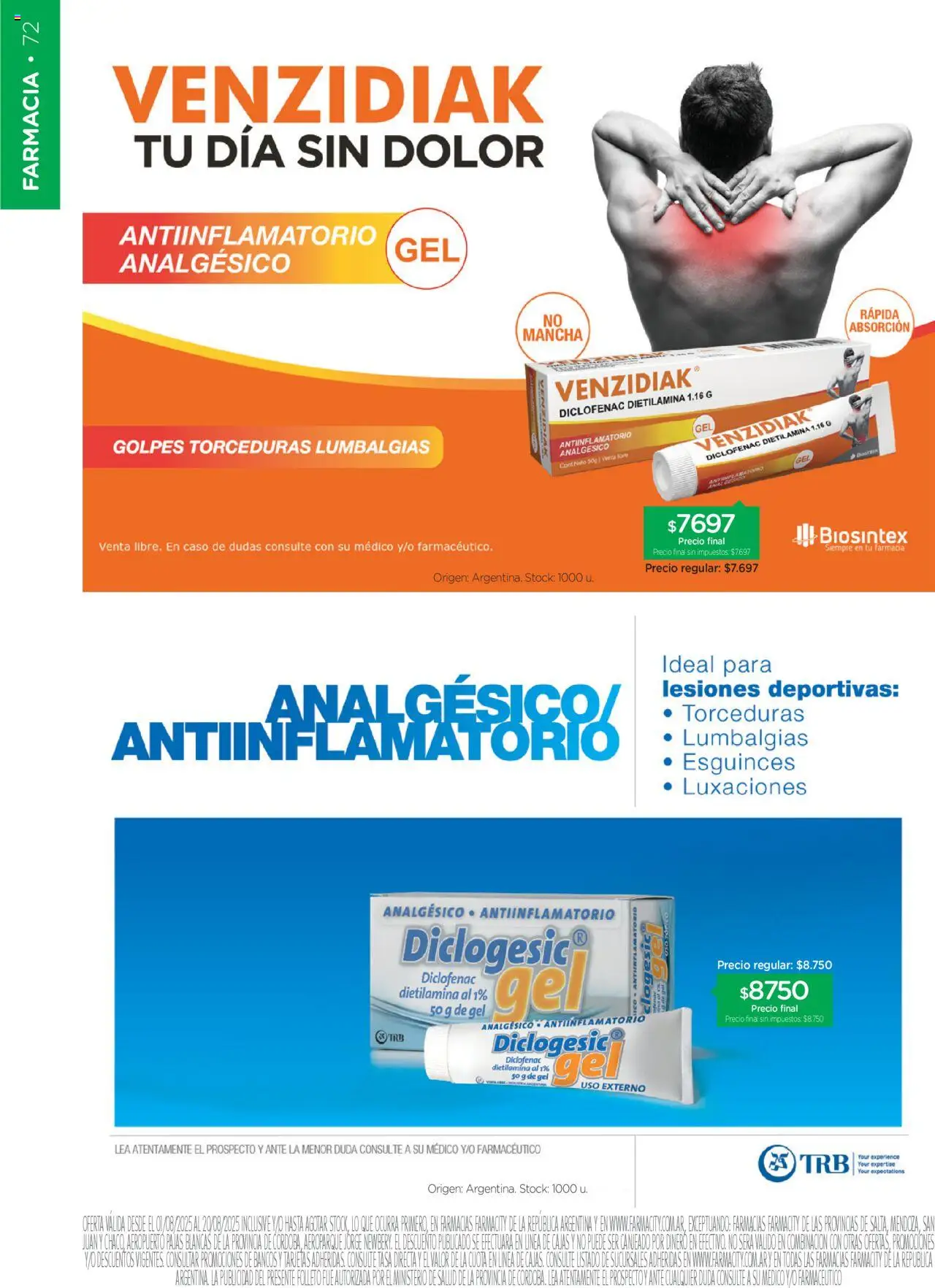 Farmacity catálogo │ válido desde el 01.08.2025 | Página: 72 | Productos: Caso, Analgésico, Antiinflamatorio