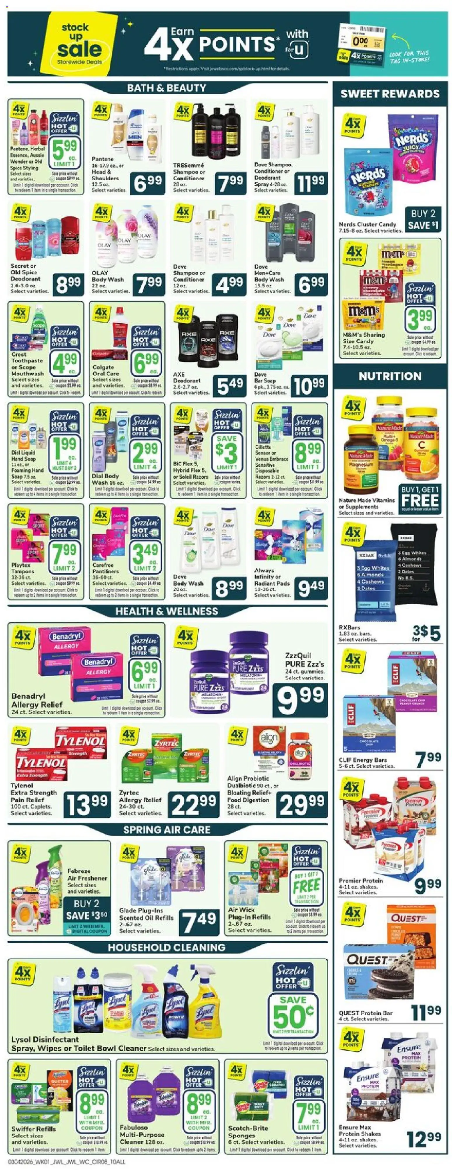 Jewel Osco Weekly Ad - valid from 04.03.2026 | Page: 8 | Products: Shampoo, Chocolate, Deodorant, Tampons