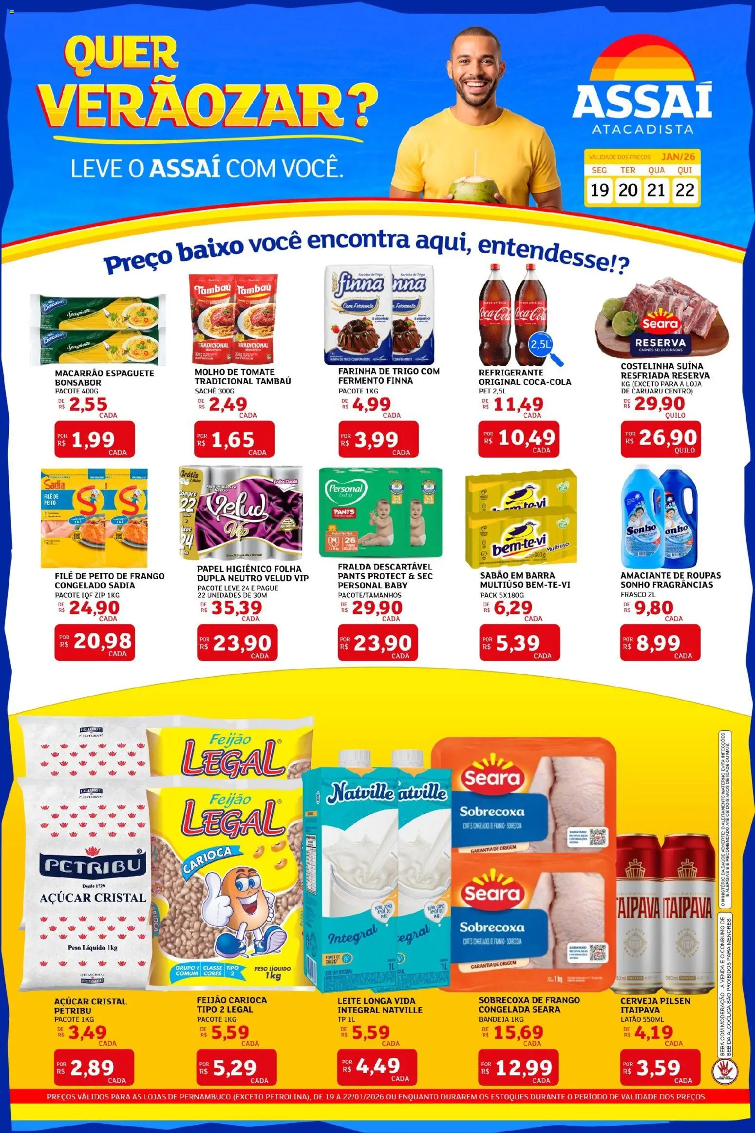 Assaí Atacadista Folheto - válido de 19.01.2026 | Página: 1 | Produtos: Espaguete, Farinha de trigo, Leite, Açúcar