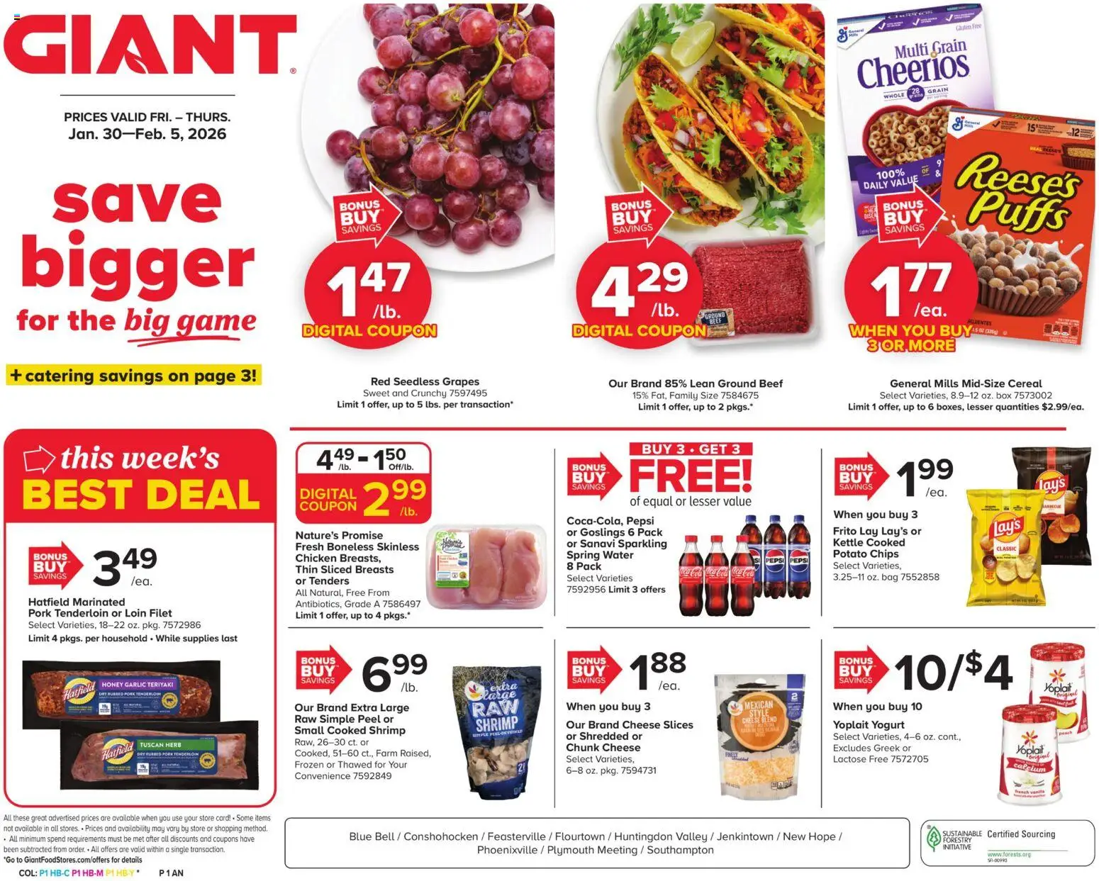 Giant Weekly Ad - valid from 30.01.2026 | Page: 1 | Products: Box, Cheese, Water, Grapes