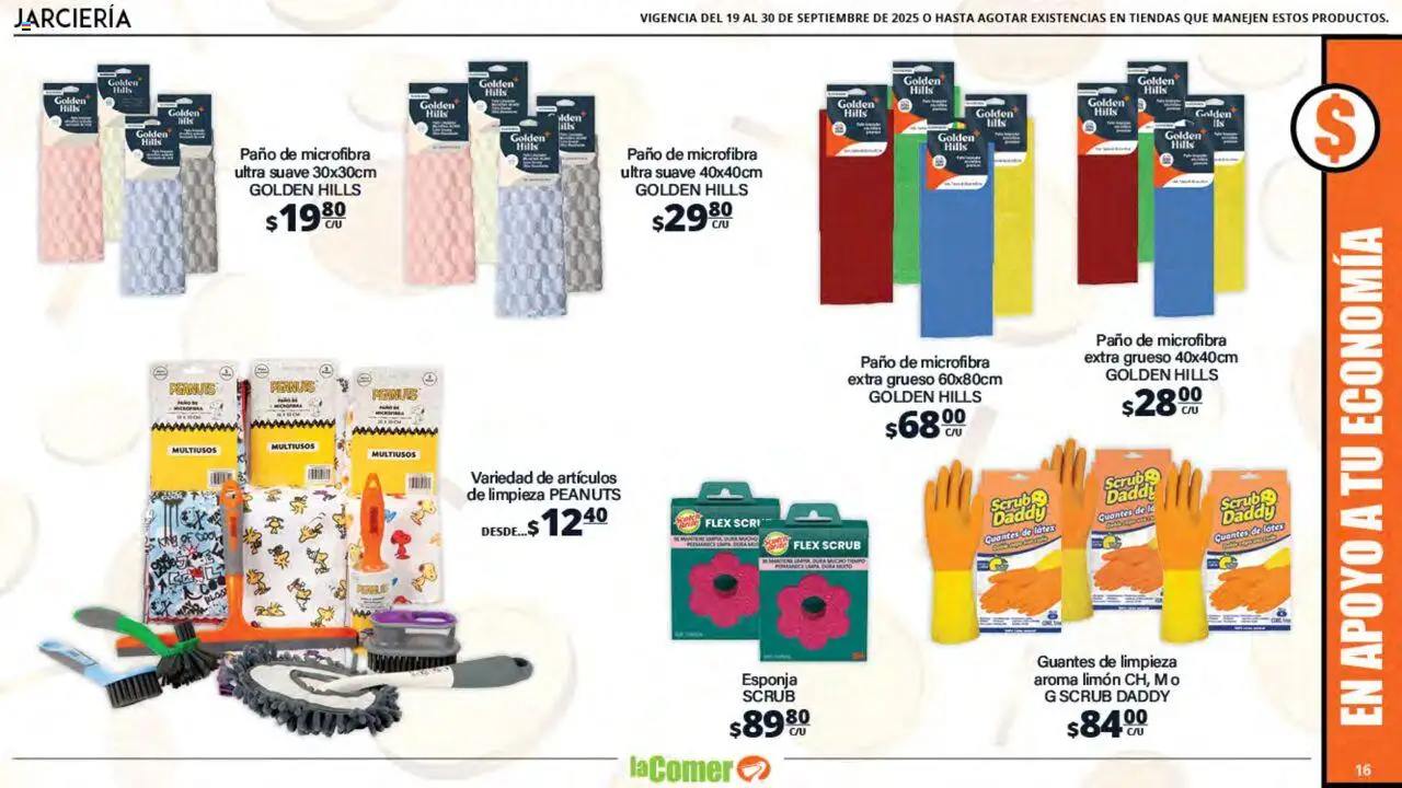 Nuevas ofertas de La Comer válidas en toda la República Mexicana desde el 19.09.2025. ¡Encuentra las mejores ofertas en La Comer - Folleto! | Página: 16 | Productos: Guantes, Esponja, Limón
