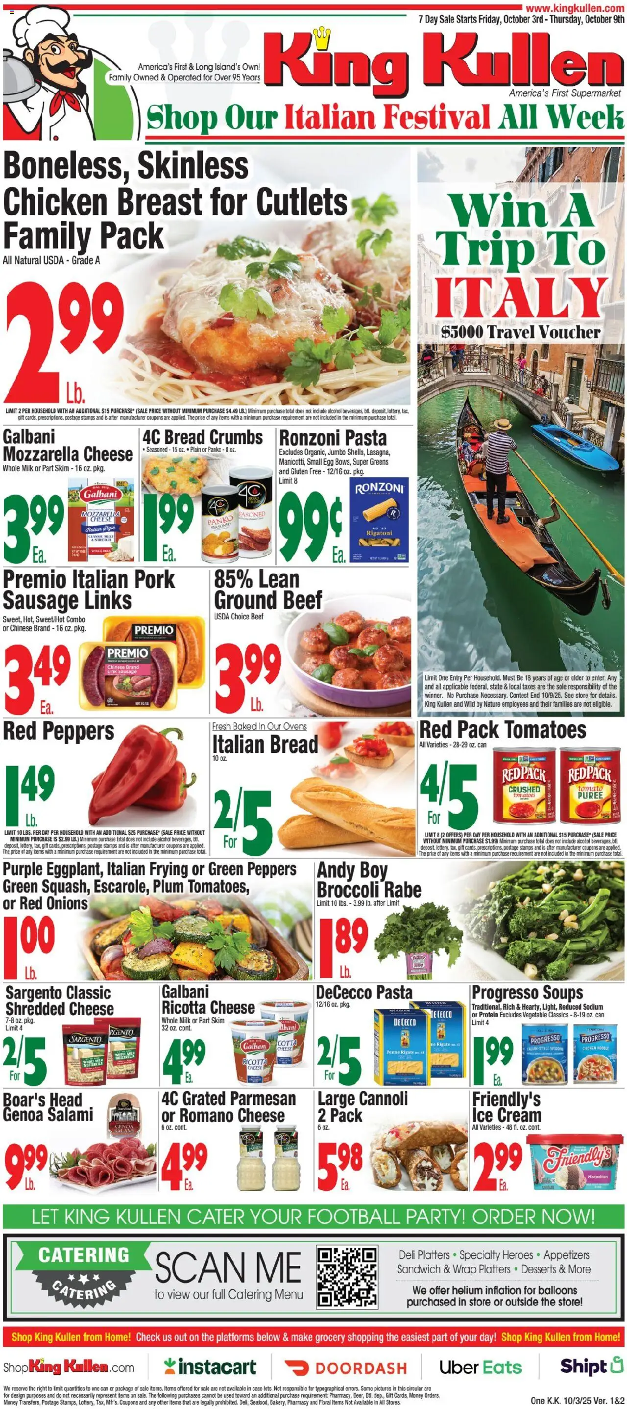 King Kullen Weekly Ad - valid from 03.10.2025 | Page: 1 | Products: Salami, Beef, Greens, Case