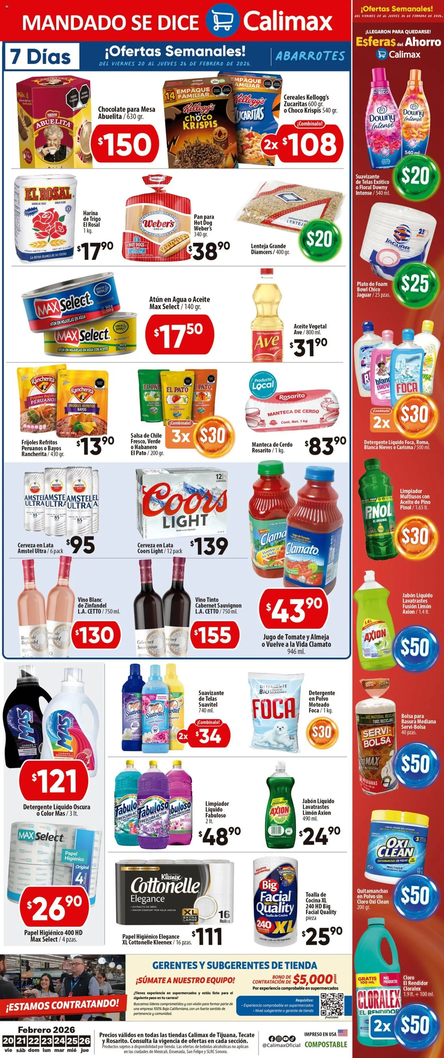 Nuevas ofertas de Calimax válidas en toda la República Mexicana desde el 20.02.2026. ¡Encuentra las mejores ofertas en Calimax folleto! | Página: 6 | Productos: Atún, Cerdo, Limpiador, Papel higiénico