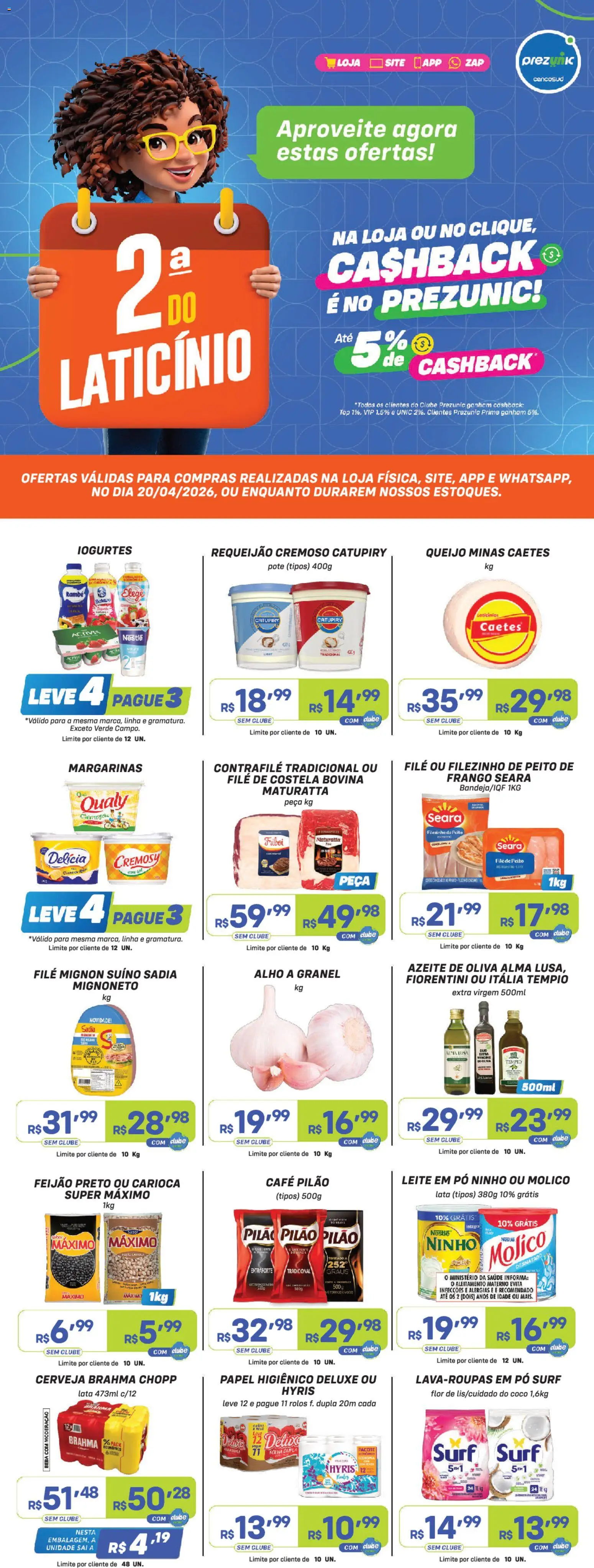 Prezunic Folheto - válido de 20.04.2026 | Página: 1 | Produtos: Feijão, Catupiry, Frango, Requeijão